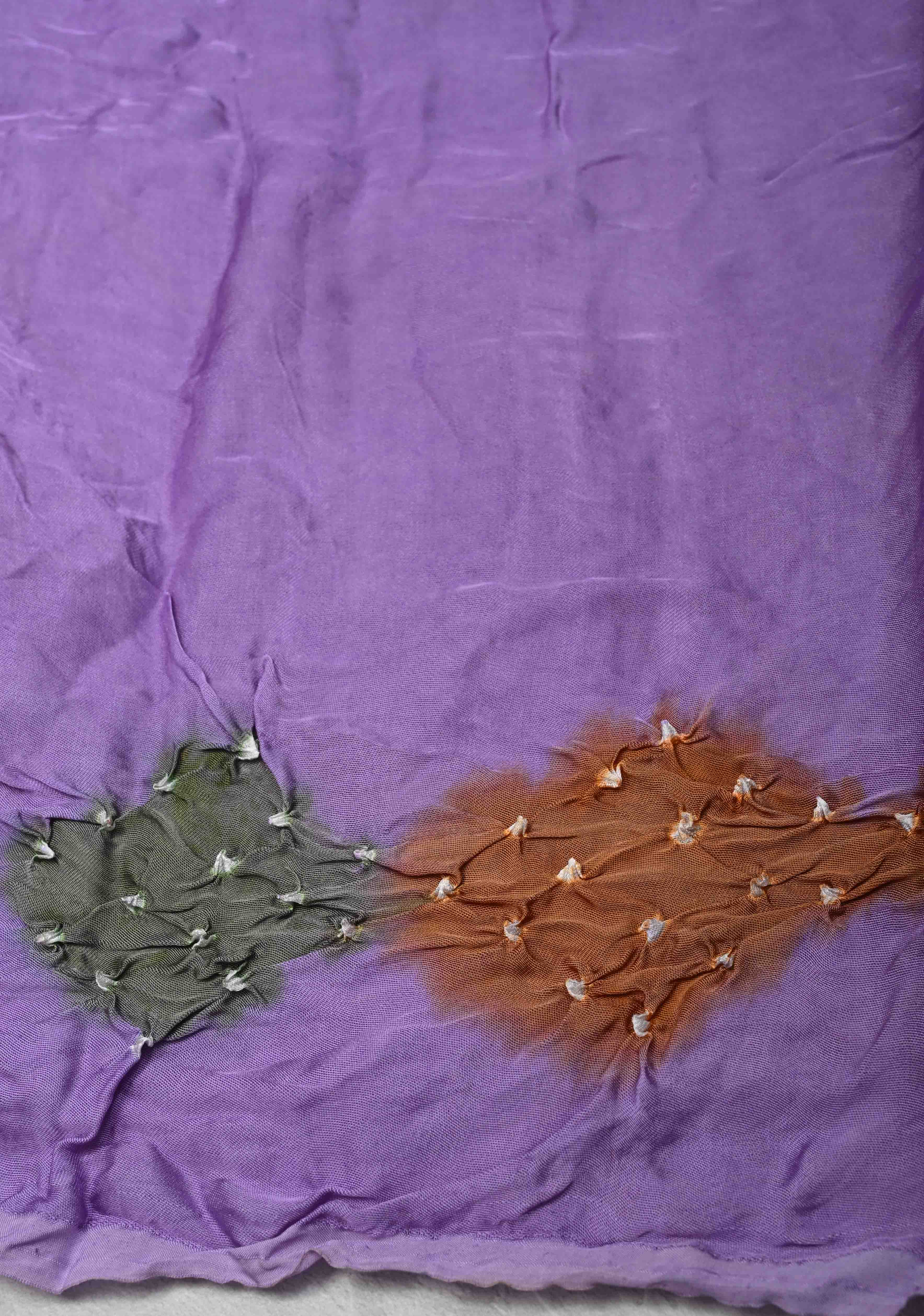 Periwinkle Purple Hand Shibori mandala Dye and bandhej design on Modal Silk Saree with crushed Pallu | Shobitam