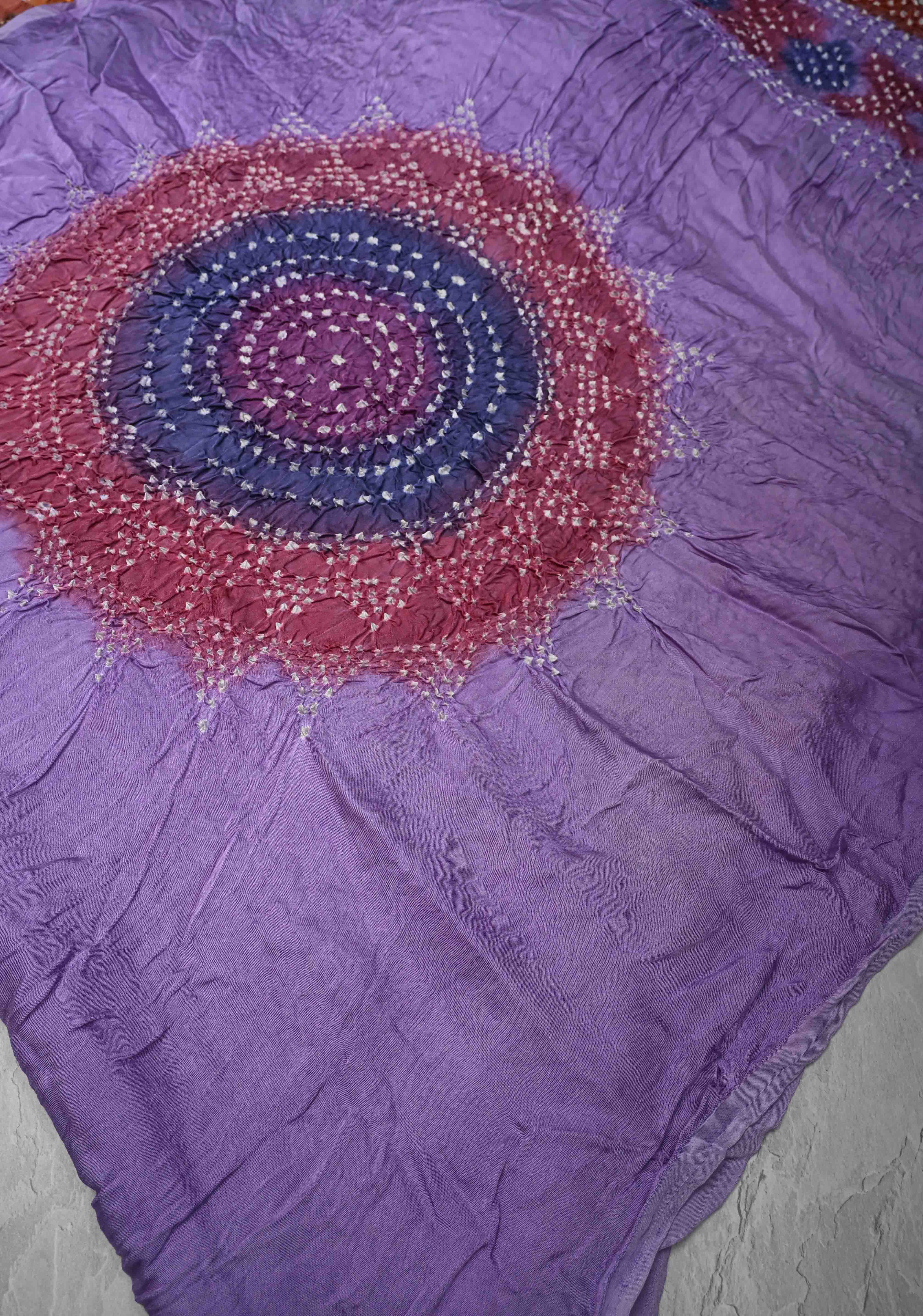 Periwinkle Purple Hand Shibori mandala Dye and bandhej design on Modal Silk Saree with crushed Pallu | Shobitam