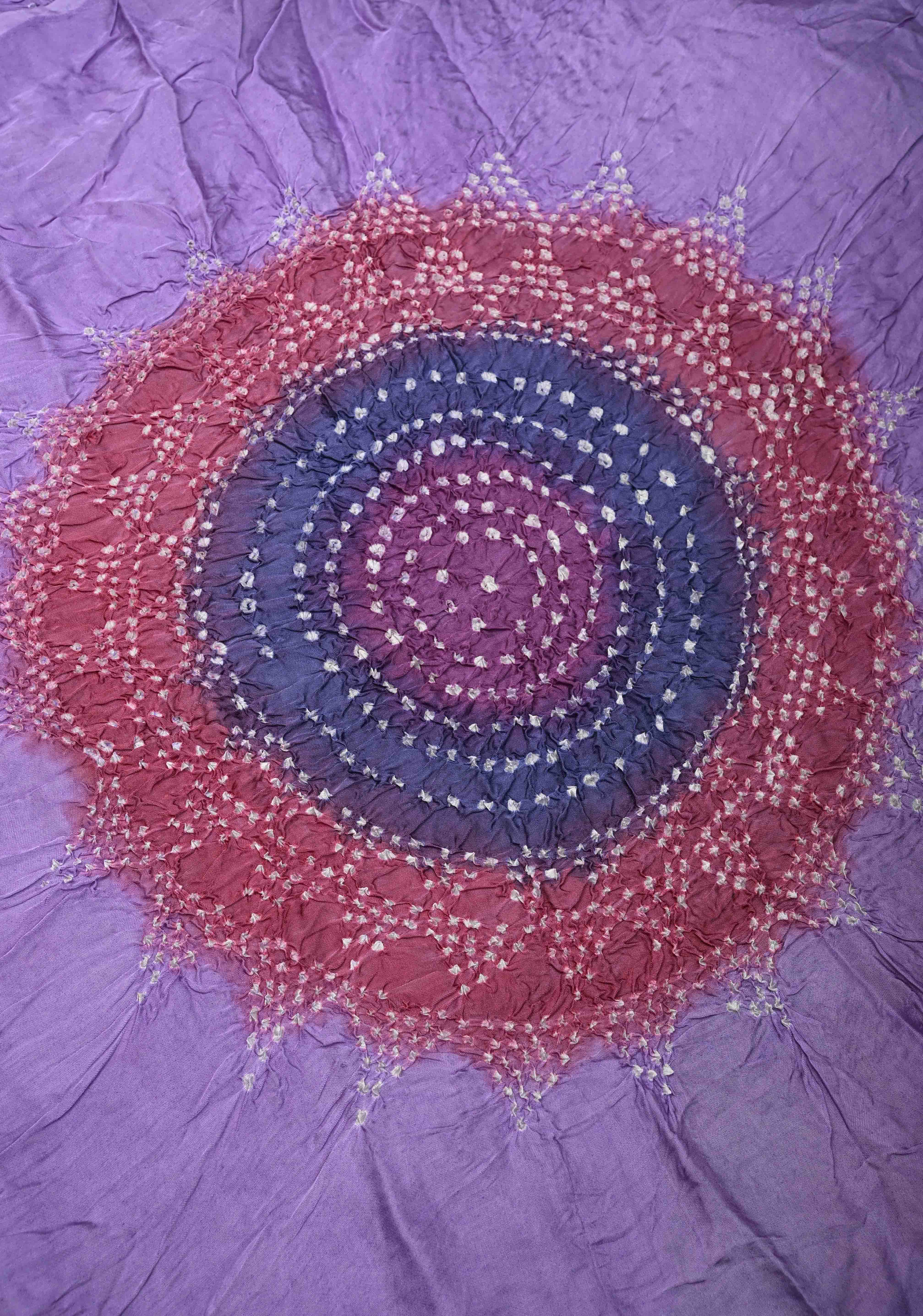 Periwinkle Purple Hand Shibori mandala Dye and bandhej design on Modal Silk Saree with crushed Pallu | Shobitam