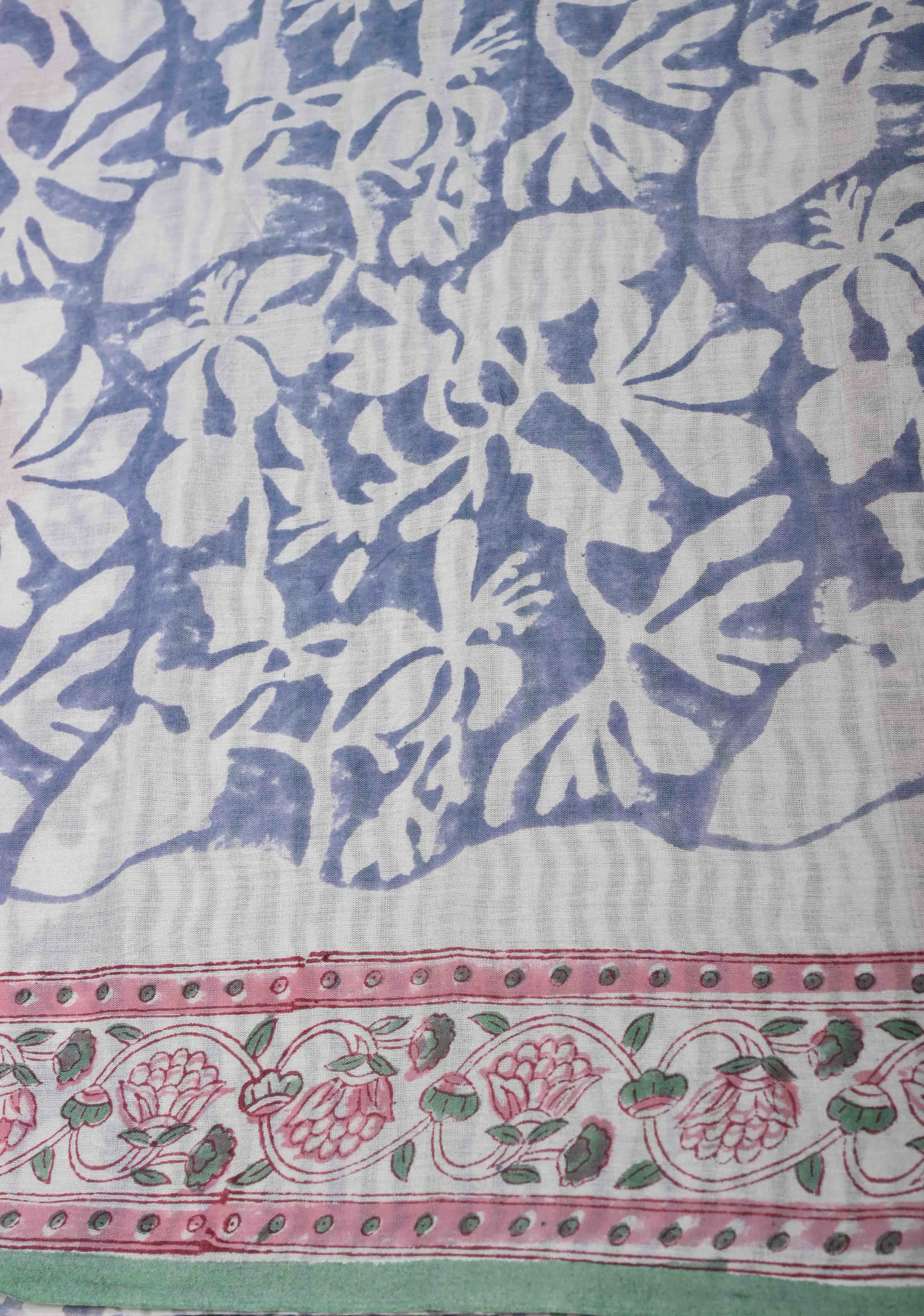 Green Chanderi Cotton Silk Saree with Sanganeri Floral Hand Block Print | Shobitam