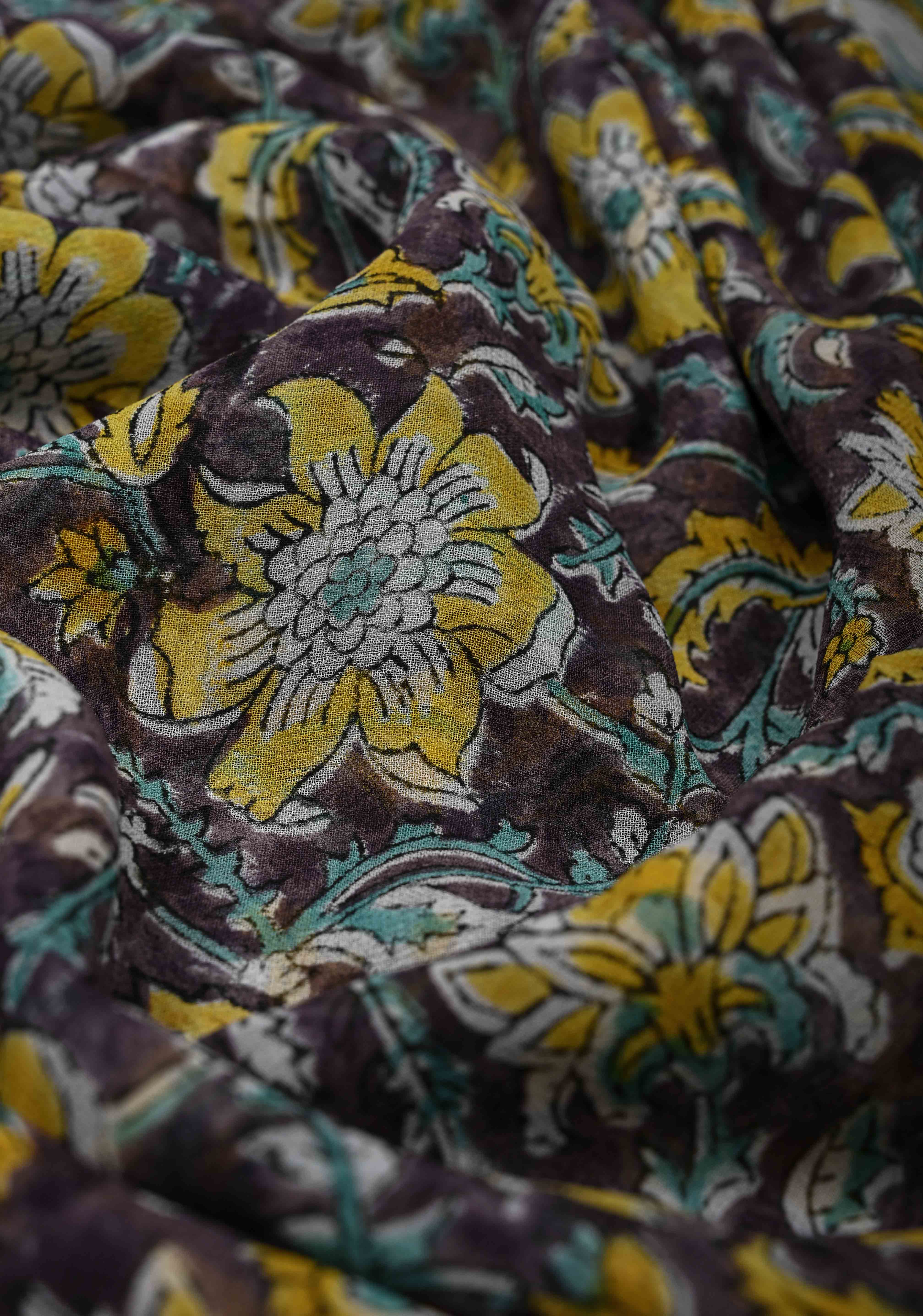 Dark Purple Georgette Saree with Sanganeri Hand Block Print | Shobitam
