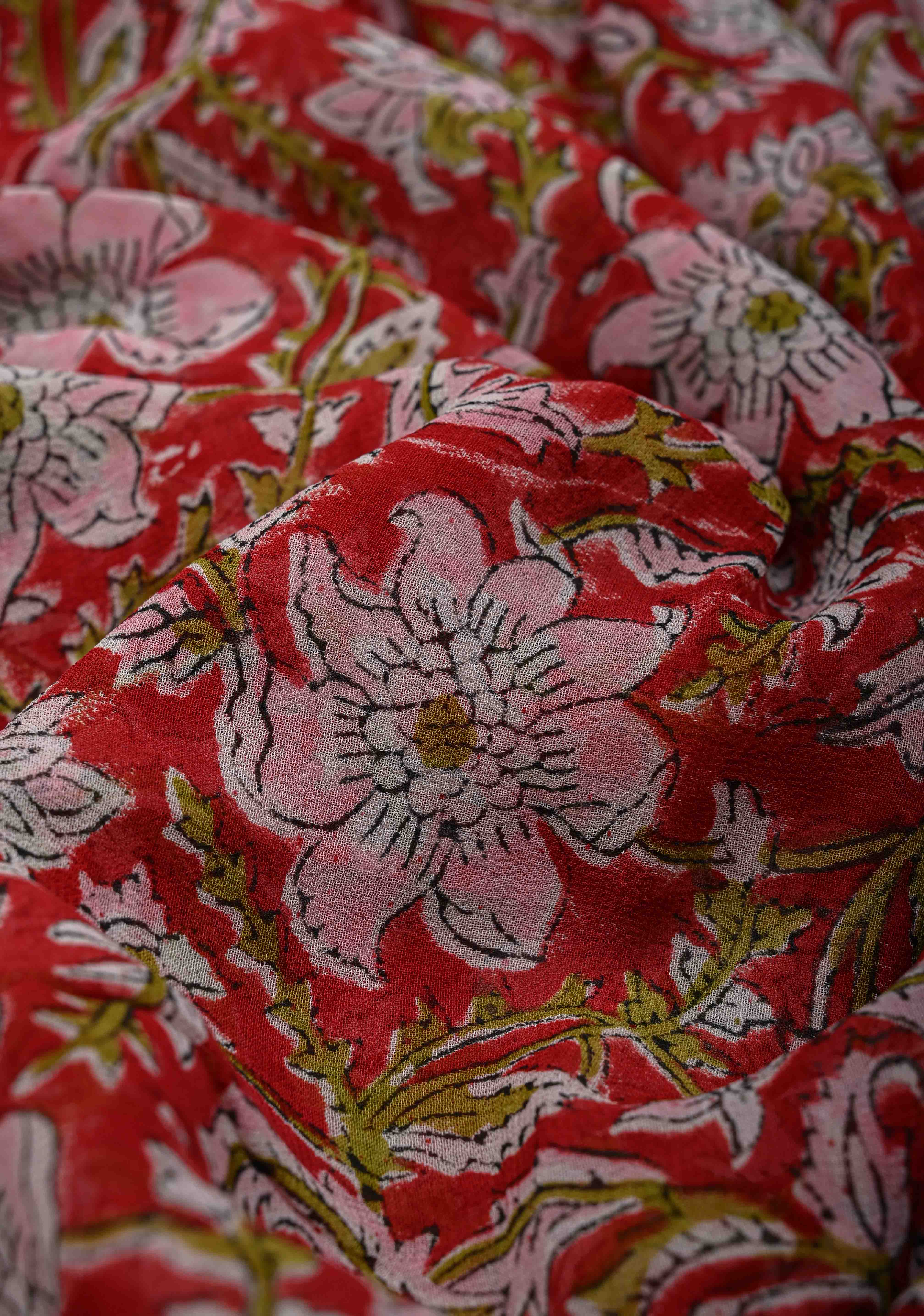 Red Georgette Saree with Sanganeri Hand Block Print | Shobitam