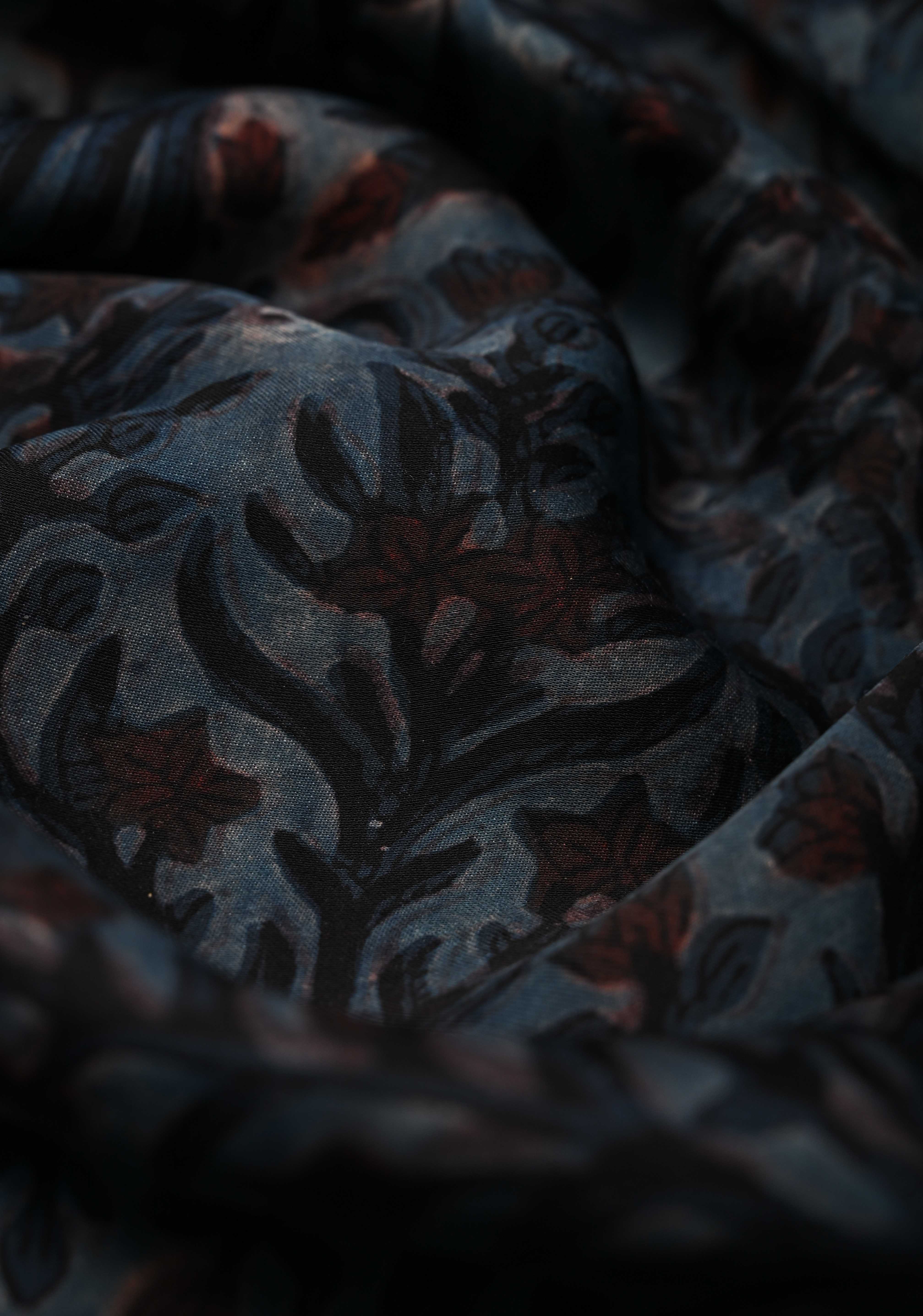 Airforce Blue Vanaspati Hand Block Print on Modal Silk Saree | Shobitam