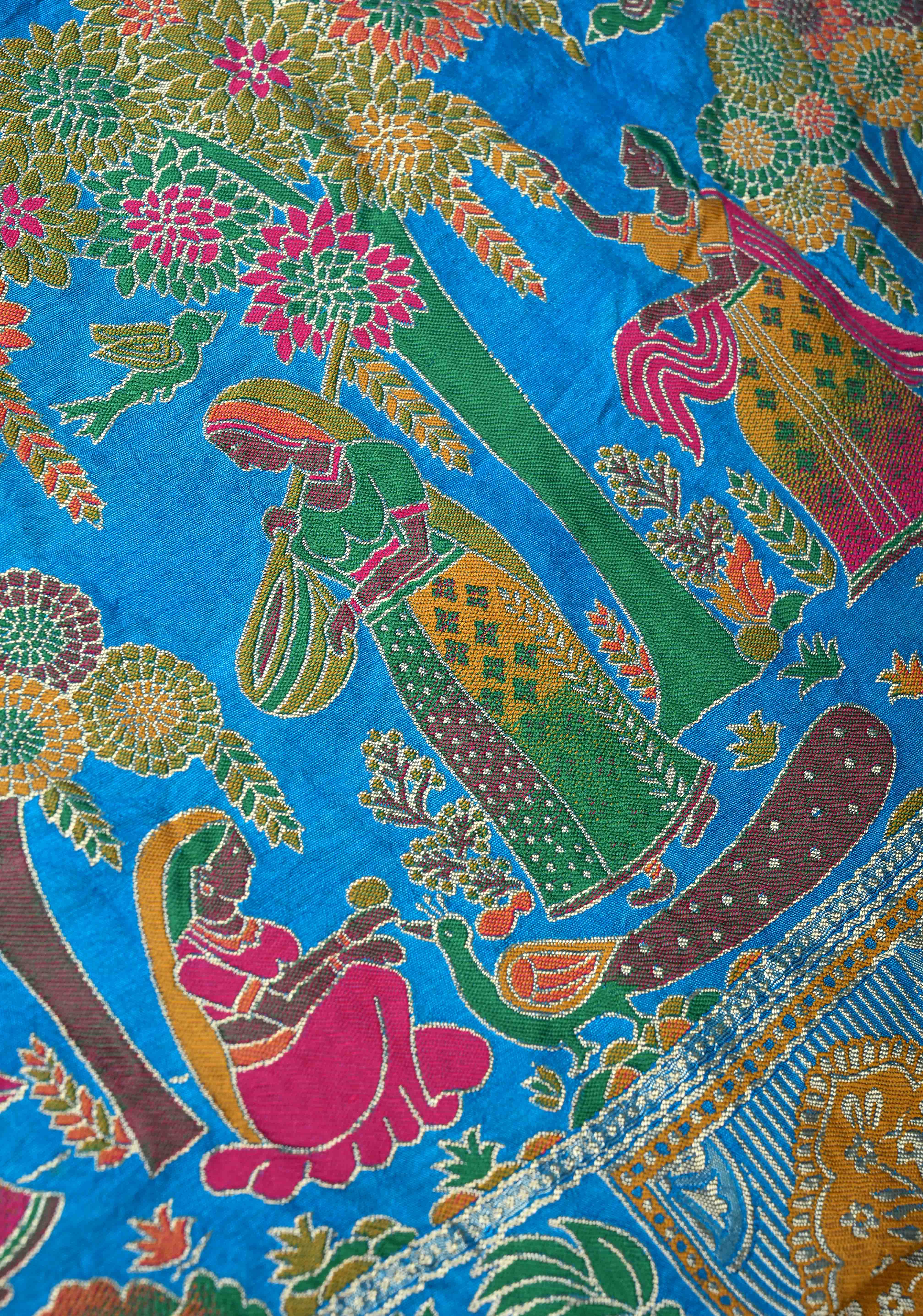 Copper Sulphate Blue Crushed Bandhani on Art Silk Saree with Meenakari Floral Zari Border and Pallu | Shobitam