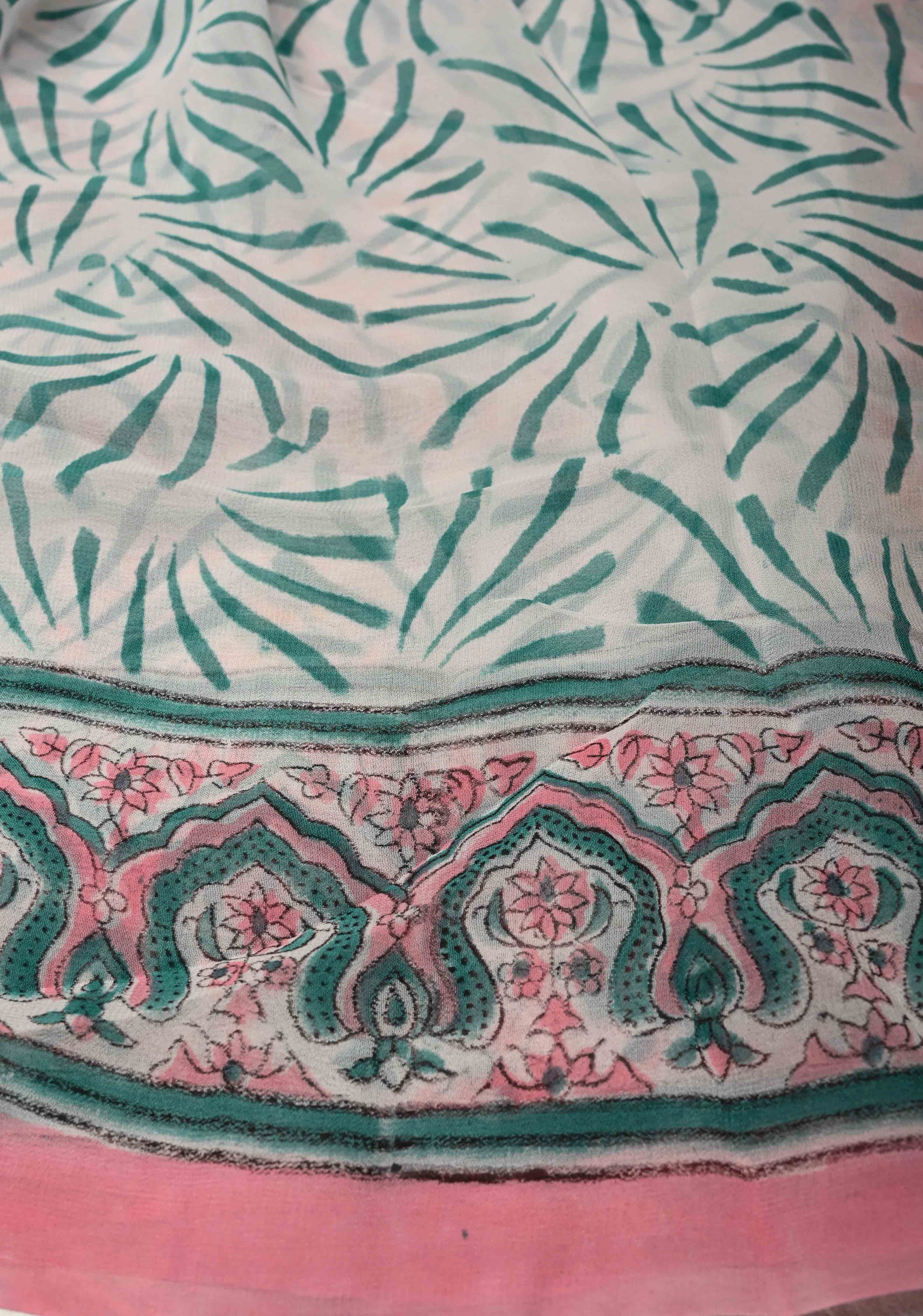 Light Pink Georgette Saree with Sanganeri Hand Block Print | Shobitam