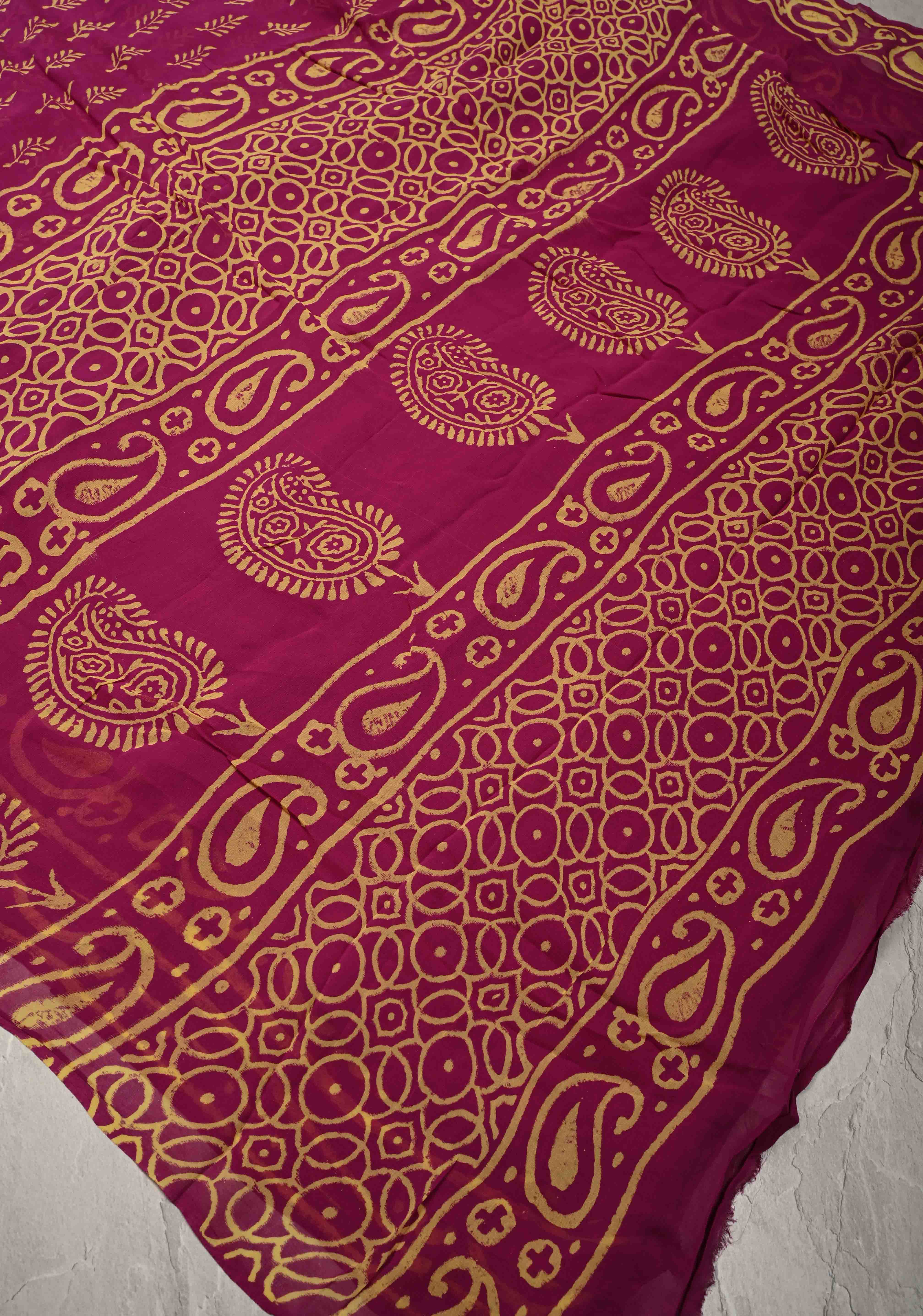 Magenta Georgette Saree with Sanganeri Hand Block Print | Shobitam