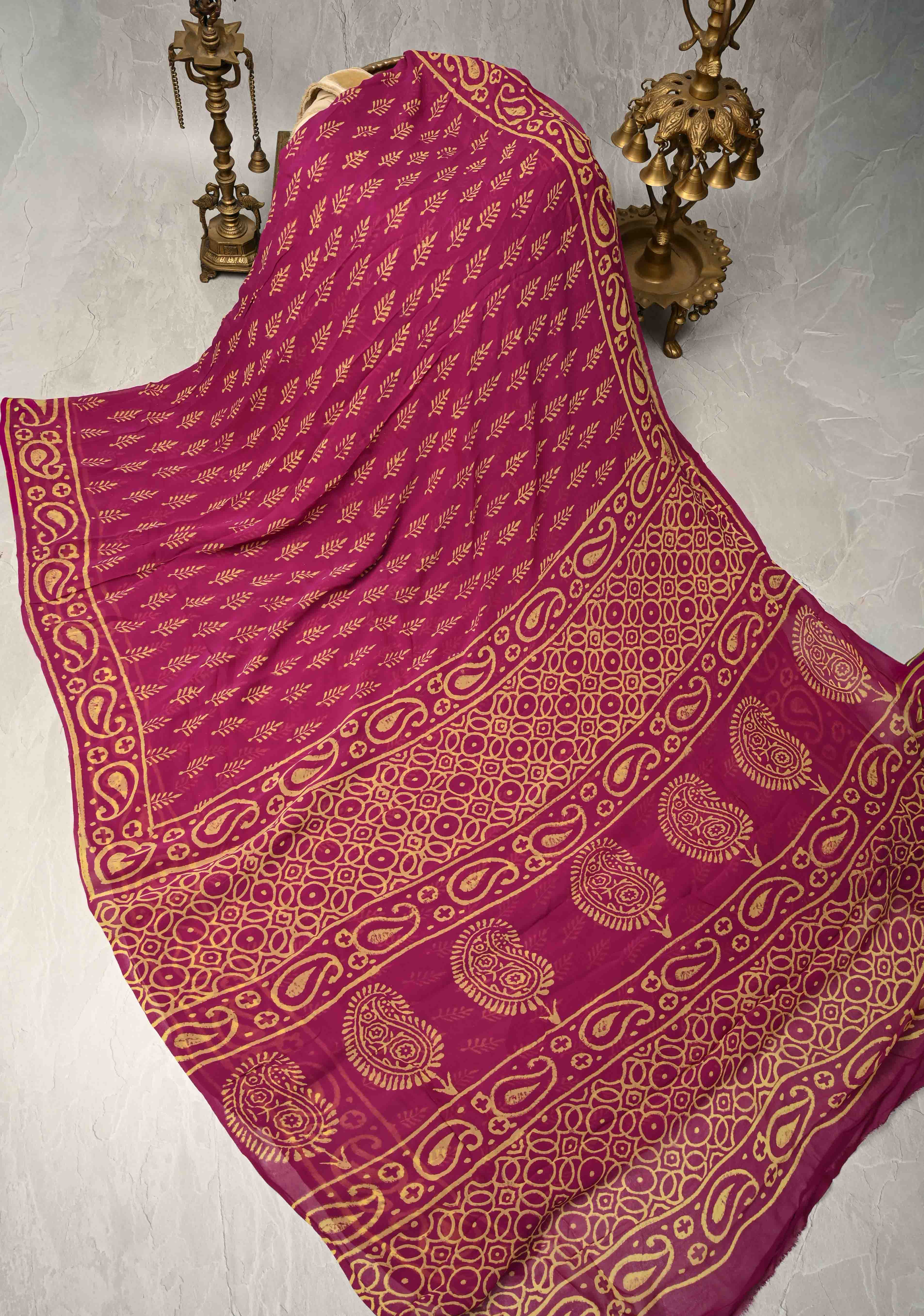 Magenta Georgette Saree with Sanganeri Hand Block Print | Shobitam