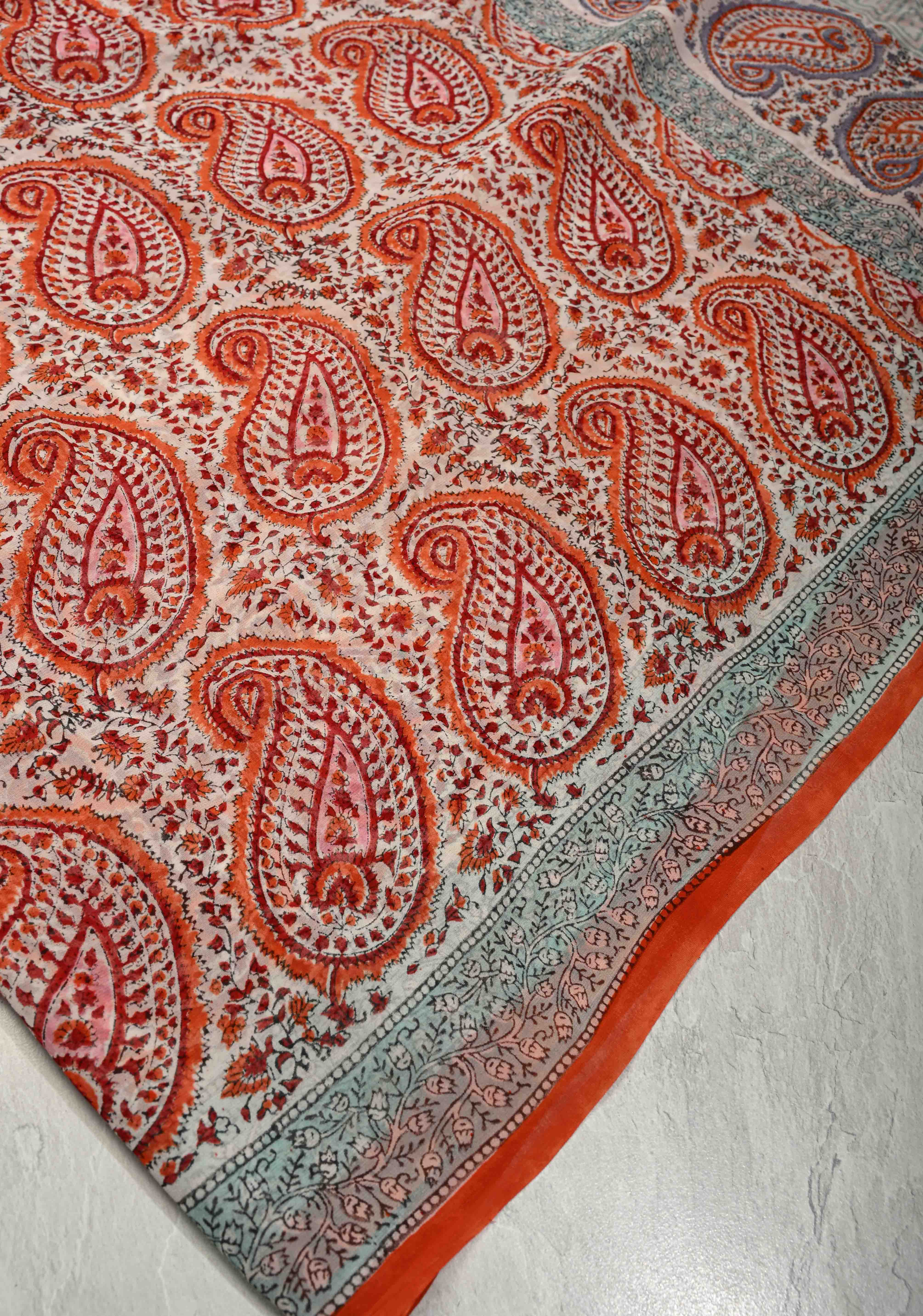 White Georgette Saree with Sanganeri Hand Block Print | Shobitam