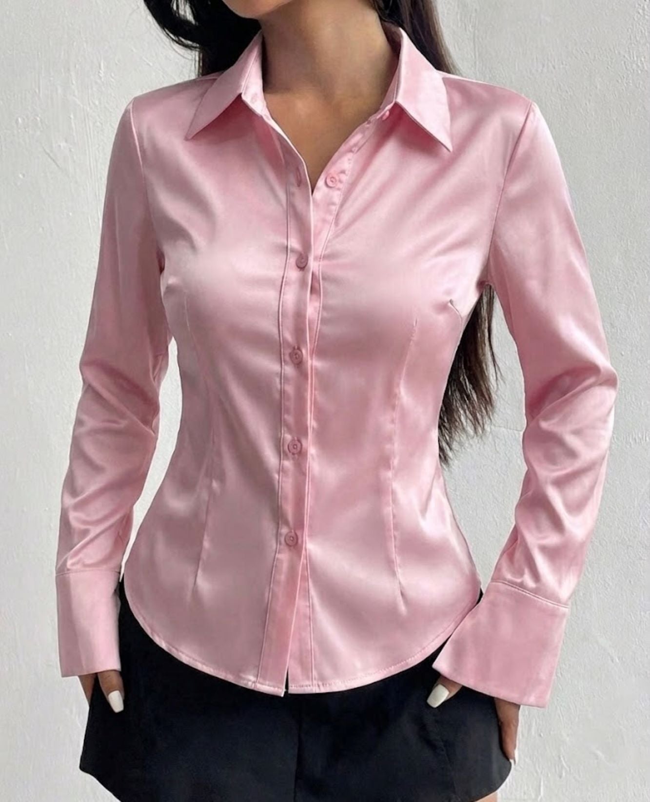 Tailored Satin-Finish Fitted Shirt for Effortless Elegance