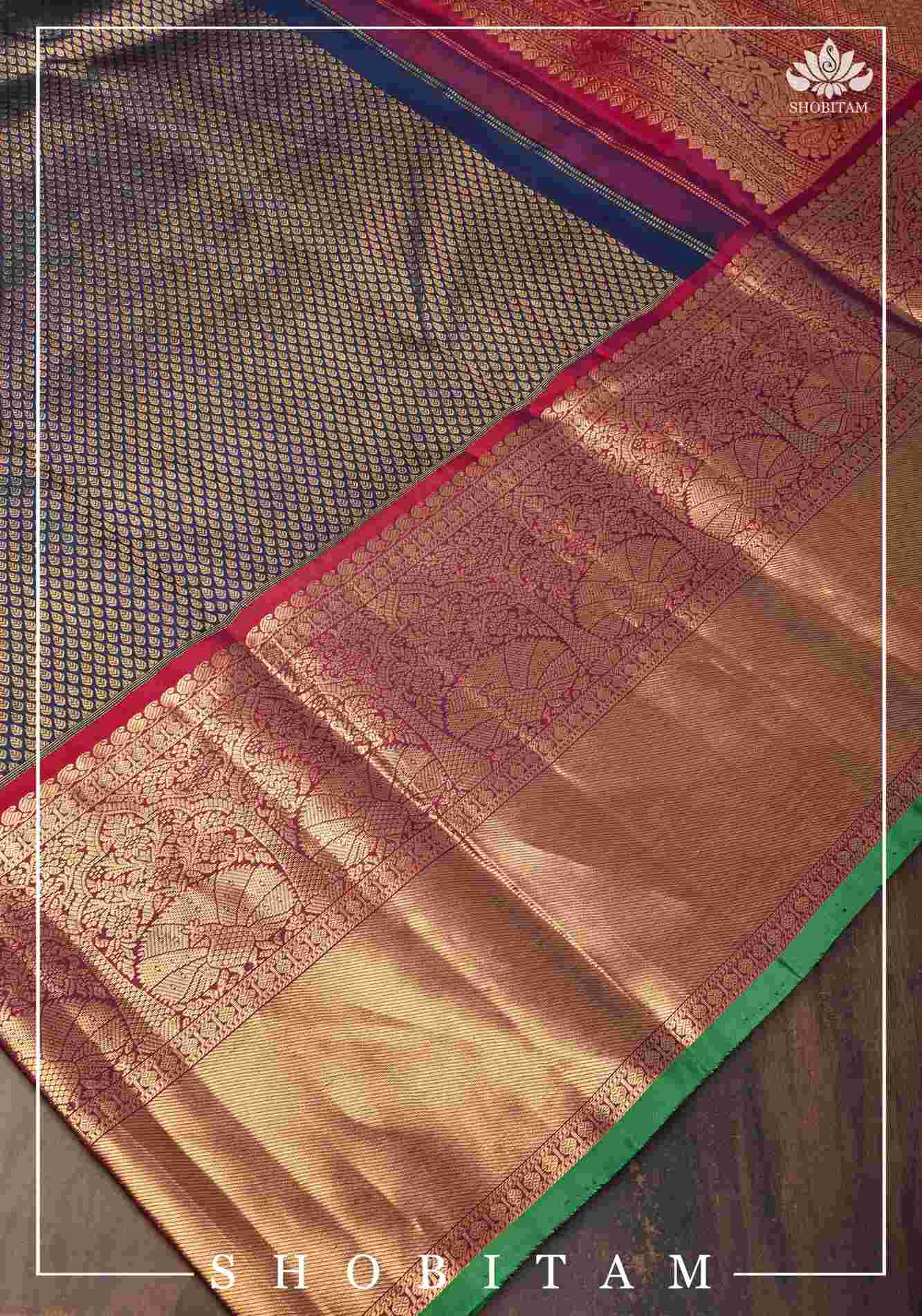 Exquisite Celebrity Special Brocade Gadwal Silk Saree in Prussian Blue gold with Wide Border | SILK MARK CERTIFIED Ready To Wear Saree