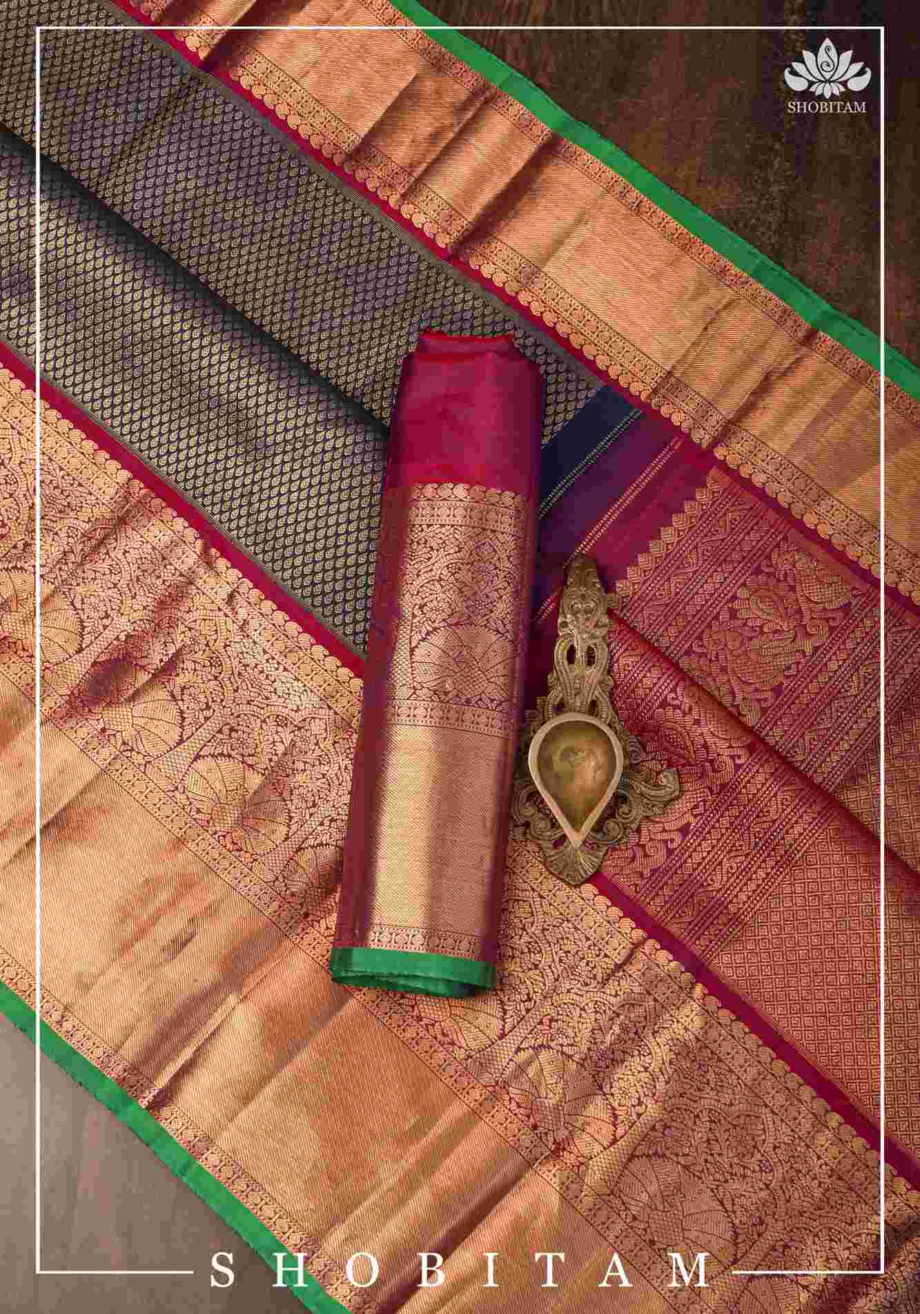 Exquisite Celebrity Special Brocade Gadwal Silk Saree in Prussian Blue gold with Wide Border | SILK MARK CERTIFIED Ready To Wear Saree