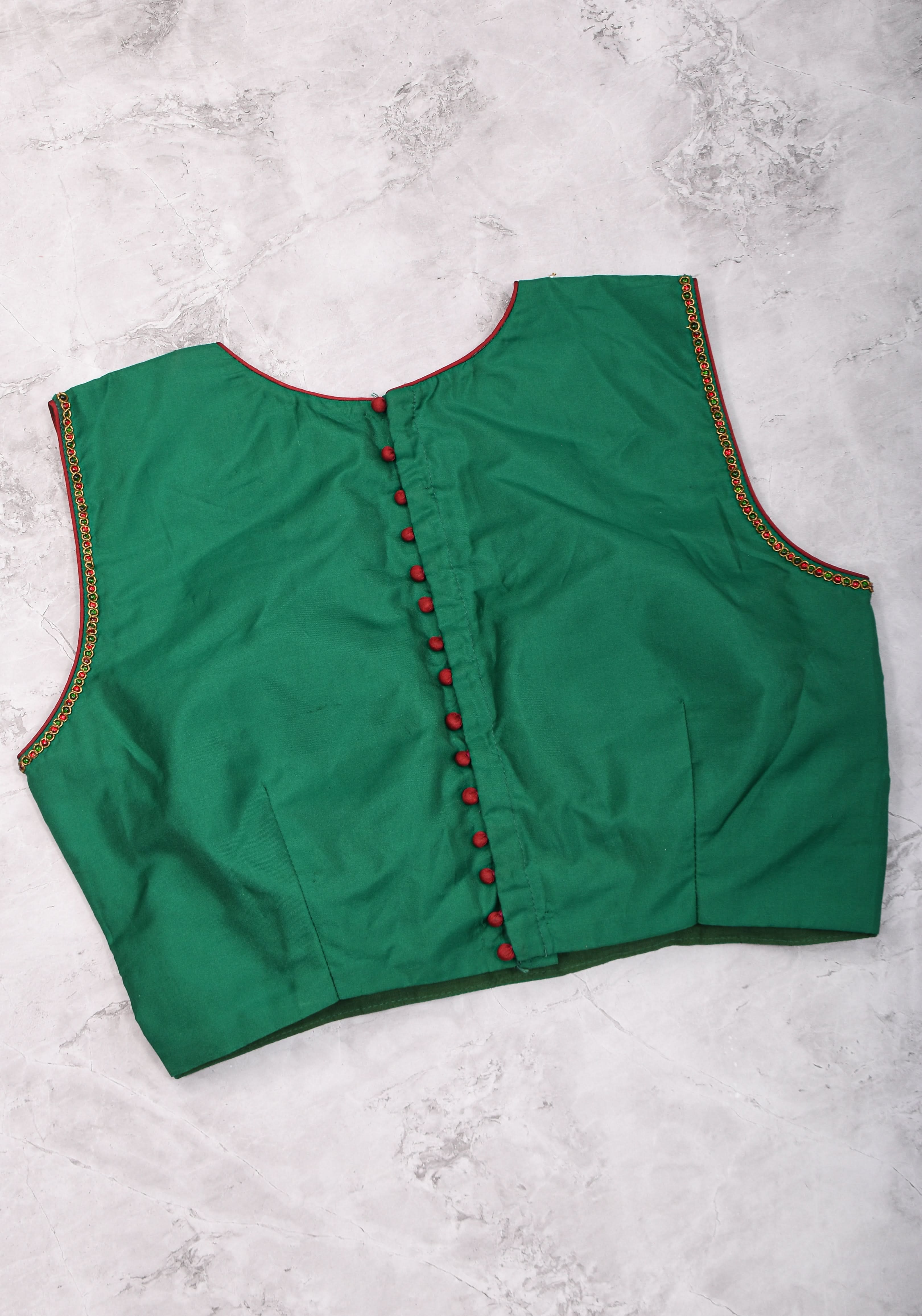 Custom Made: Necklace Design Jadau Ornamental Sleeveless Blouse in SIlk | Shobitam Blouse