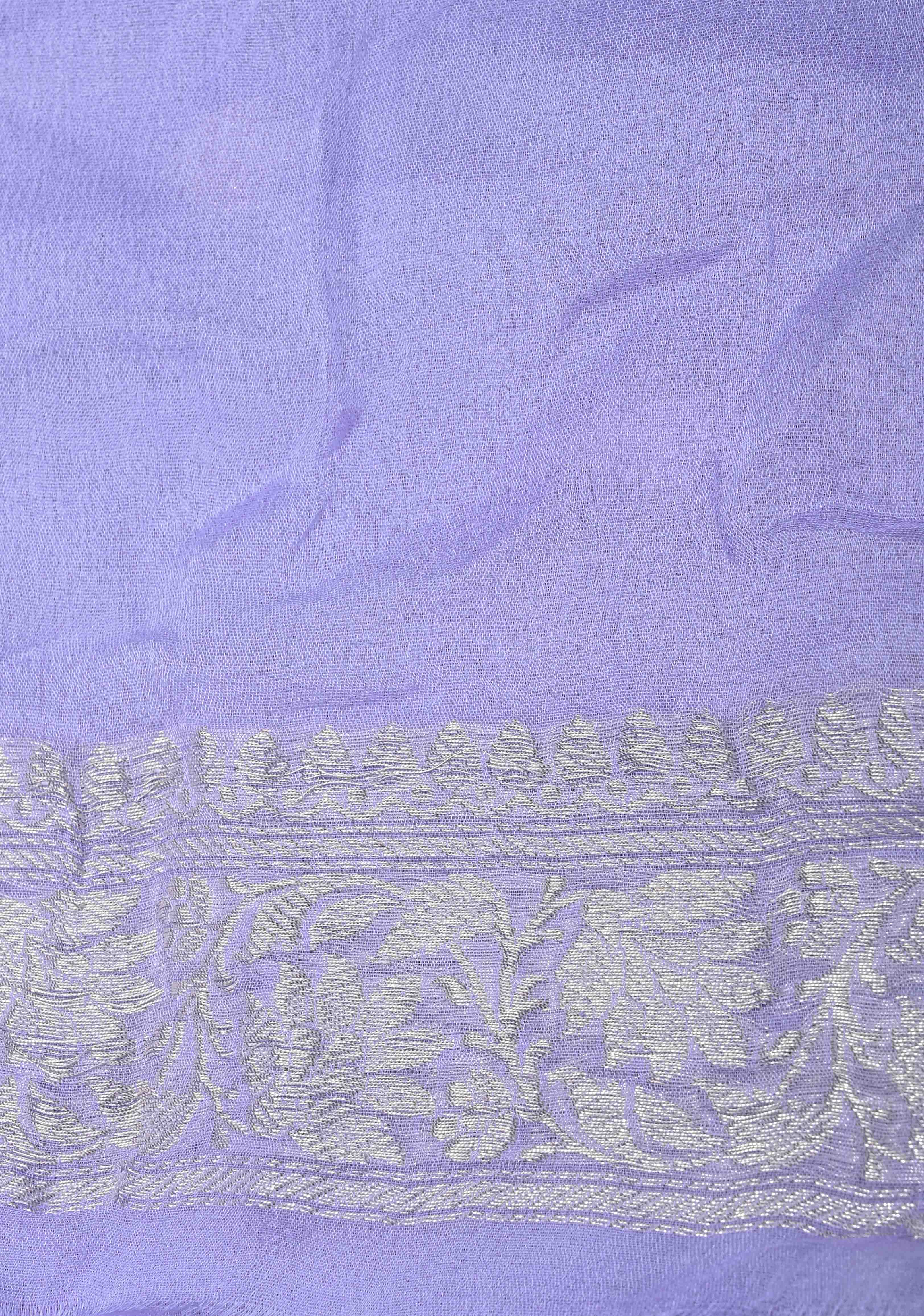 Periwinkle Pure Chiffon Silk Saree with Silver tone Zari Buttas and Border | SILK MARK CERTIFIED | SHOBITAM