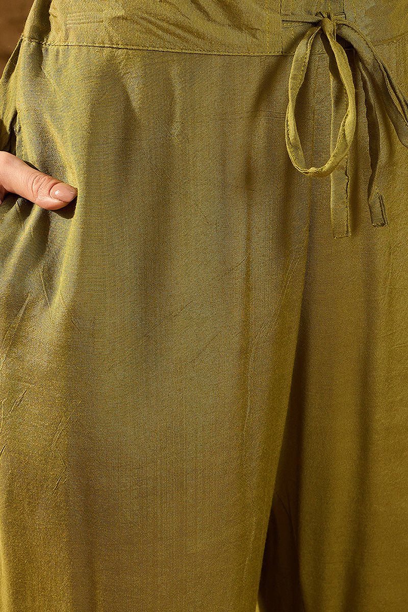 Green Silk Blend Floral Woven Design Straight Kurta Trousers With Dupatta | SHOBITAM