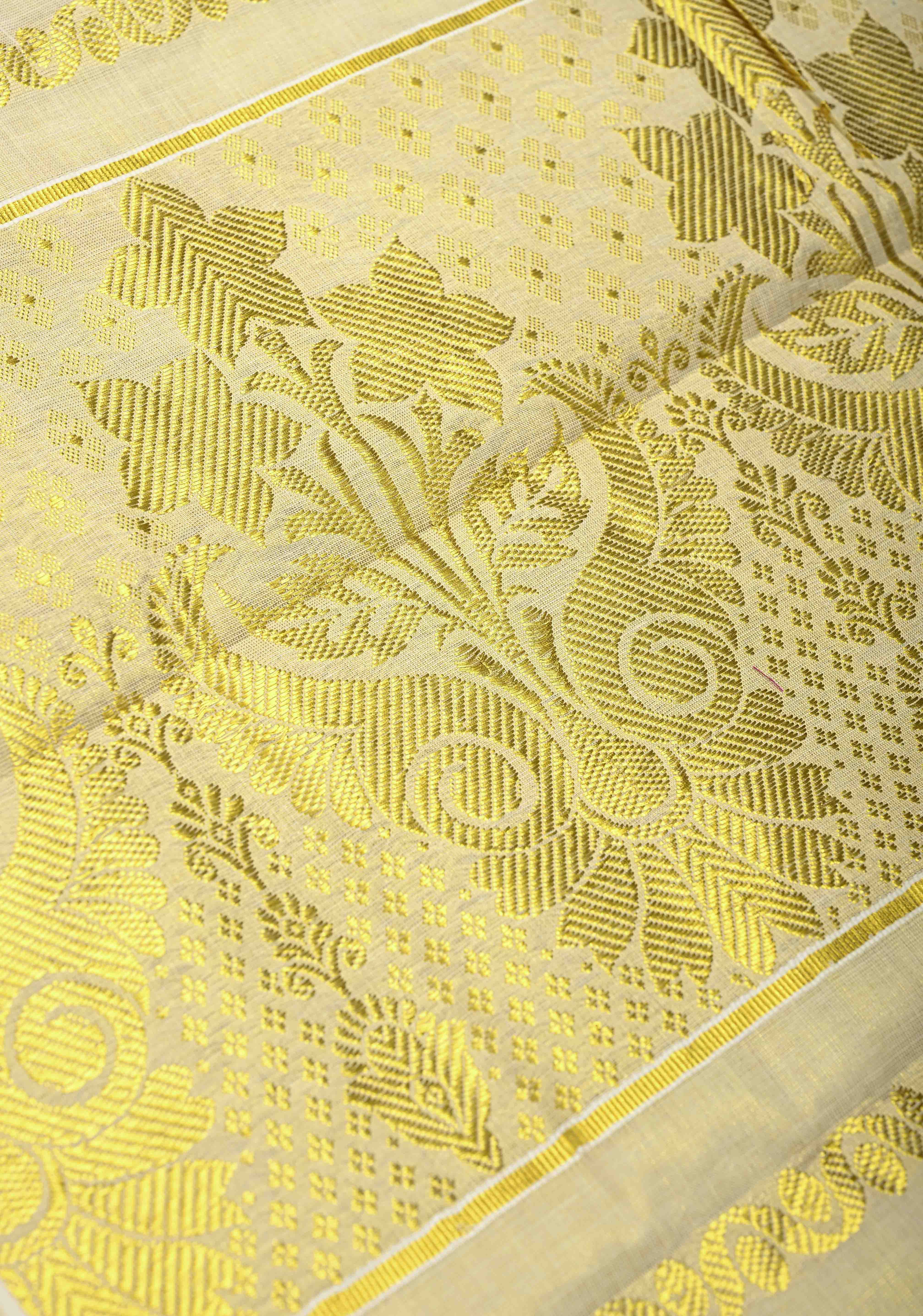 Beige Tissue Cotton Saree with Panel Zari Stripes | Shobitam