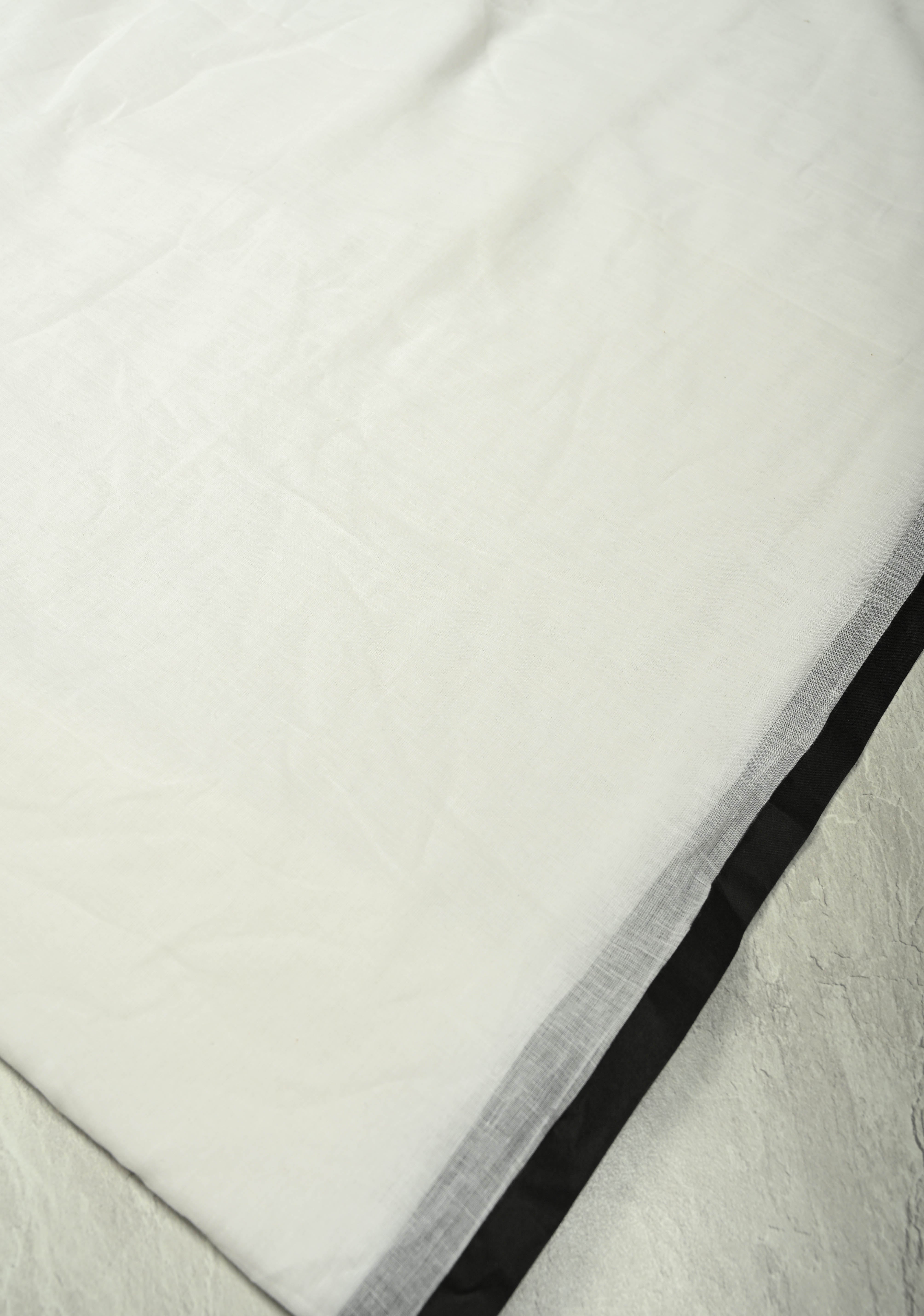 White Mulmul cotton saree with Long Black tassels ,No Blouse Piece | Shobitam