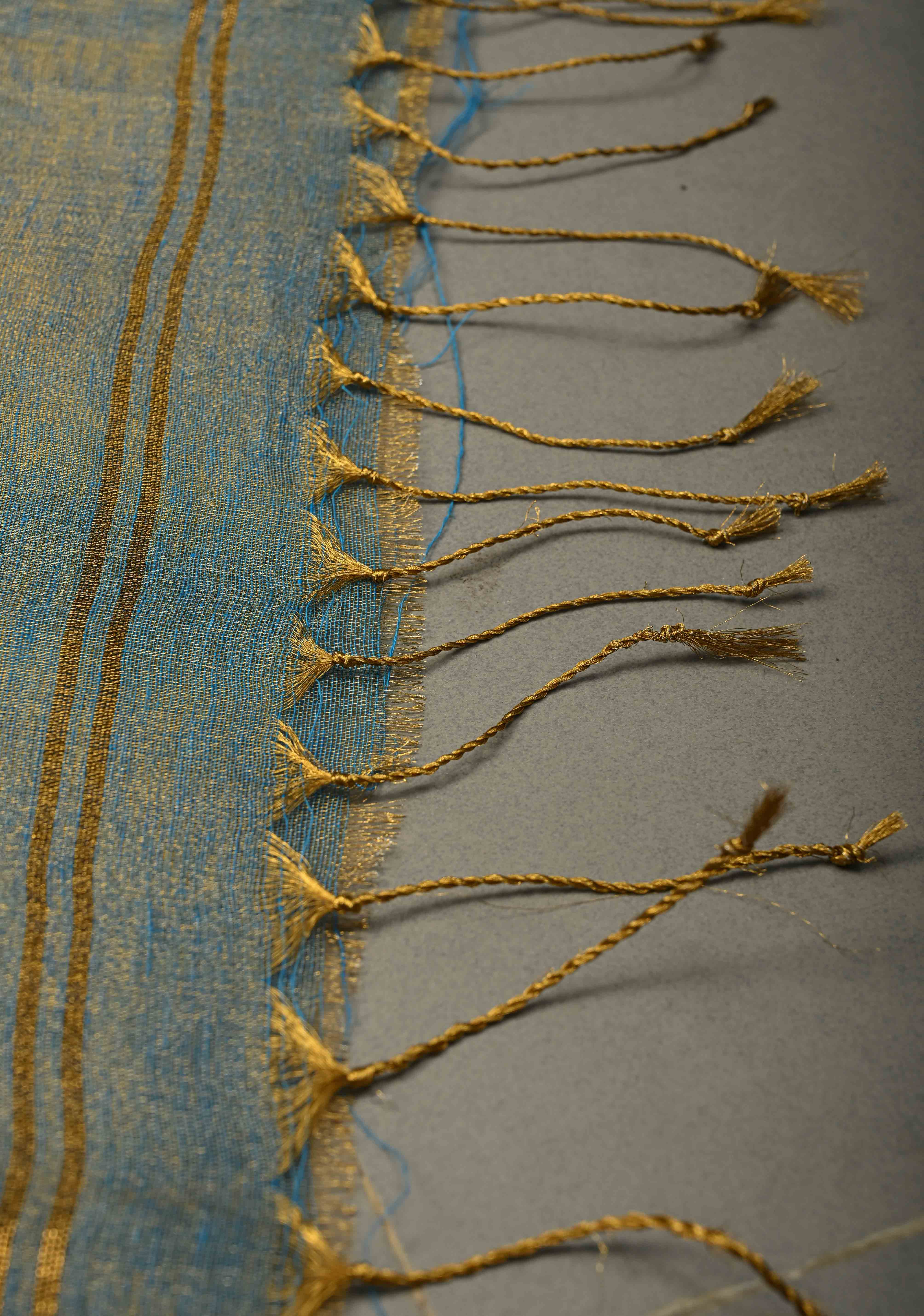 Azure Blue Borderless Linen by Tissue Saree | Shobitam