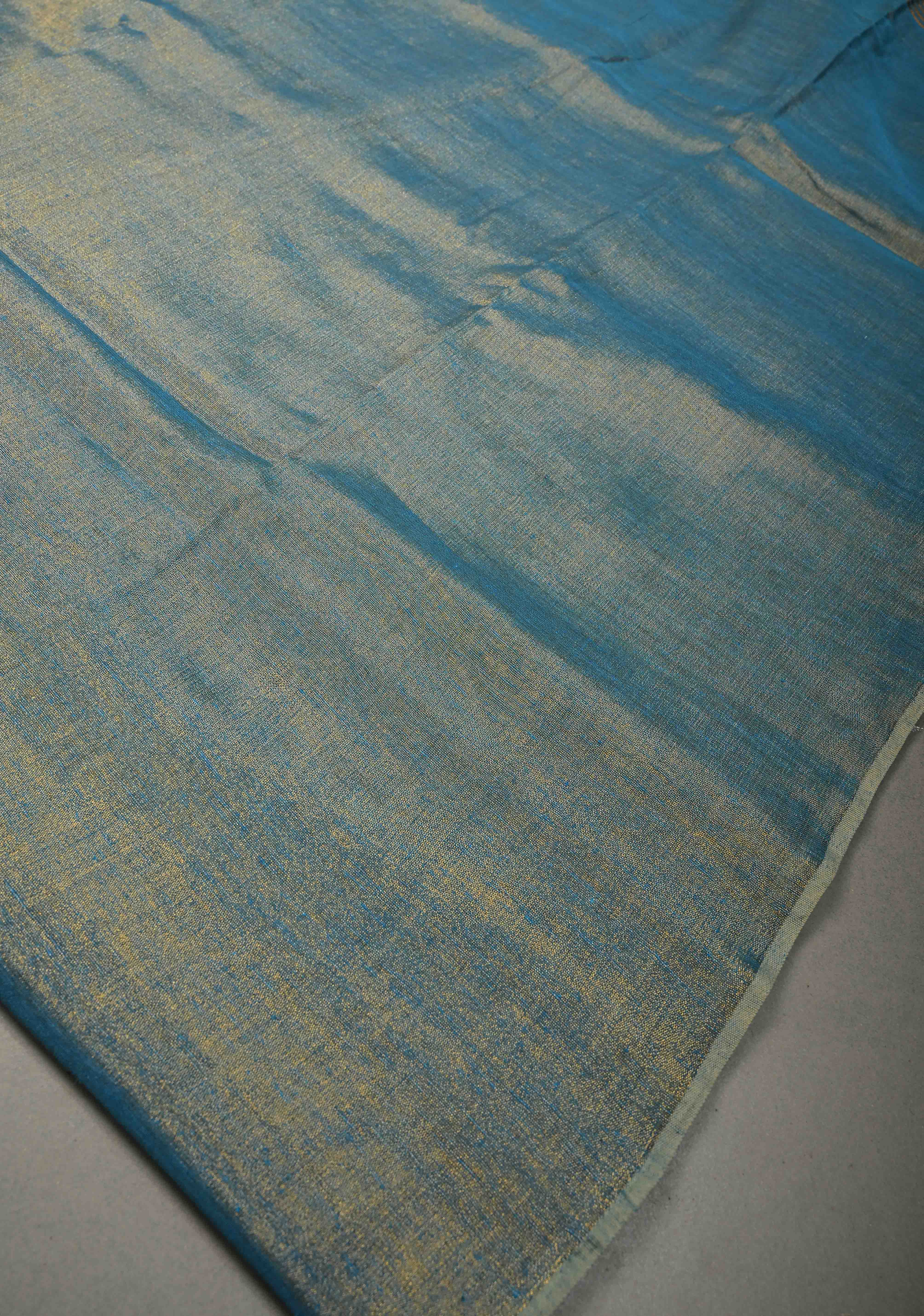 Azure Blue Borderless Linen by Tissue Saree | Shobitam