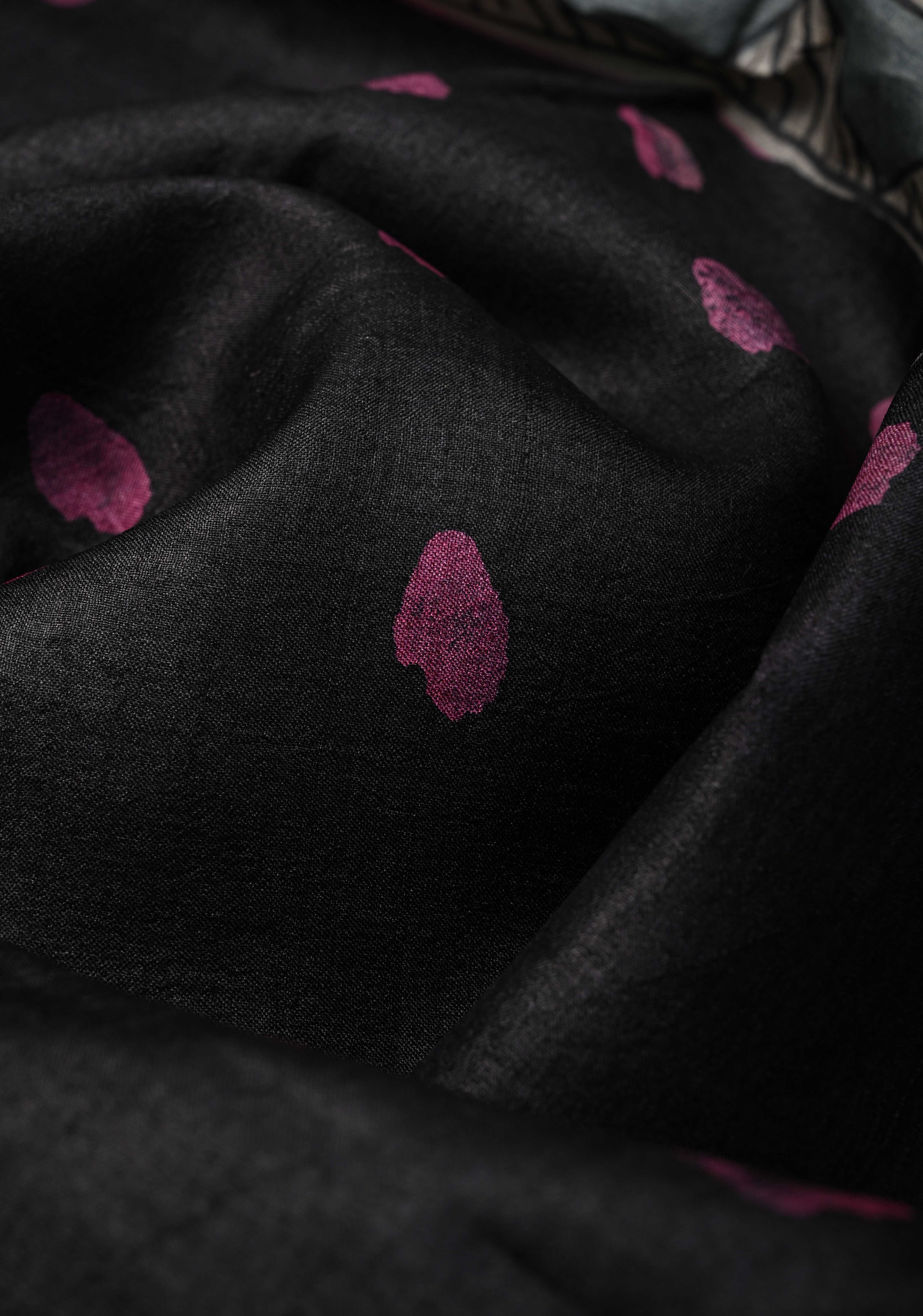 Black Lightweight Tussar Silk saree with Kalamkari Style Hand painted | SILK MARK CERTIFIED | Shobitam