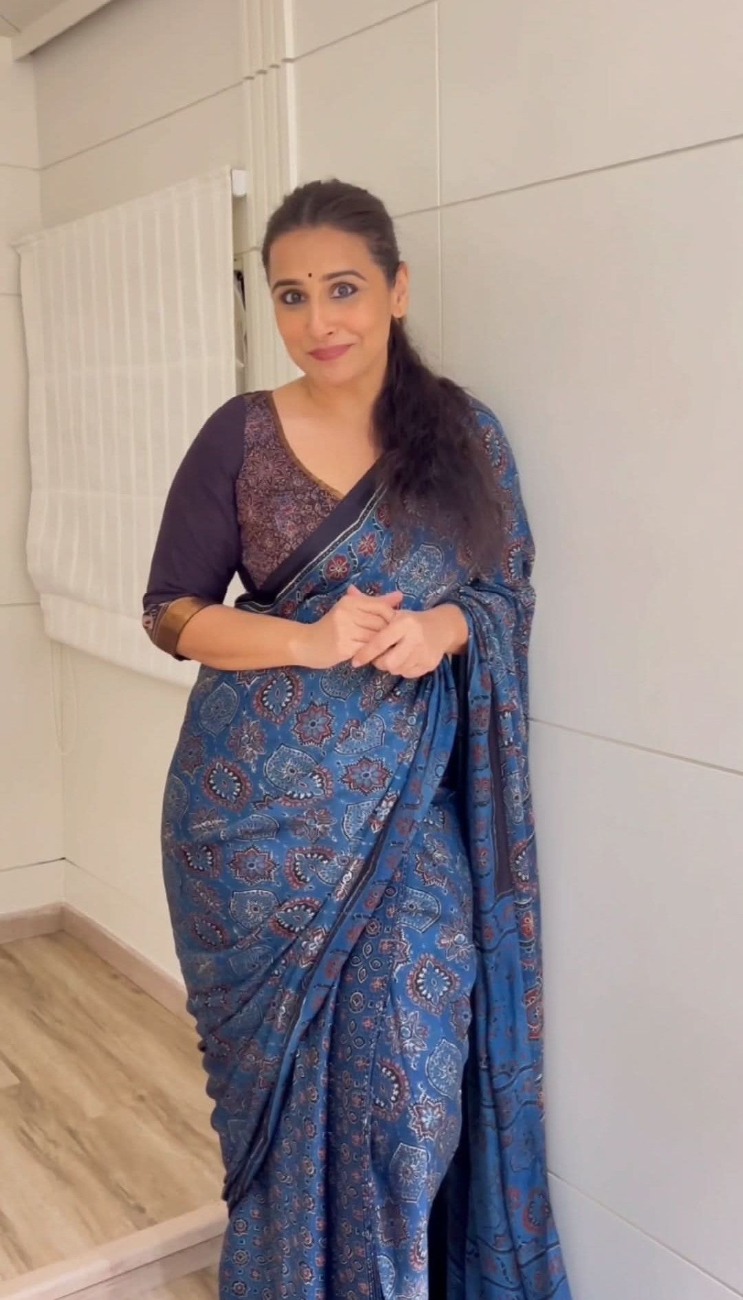 Stunning Indigo Ajrakh Hand Block Print on Modal Silk Saree. Vidya Balan Special! | Shobitam