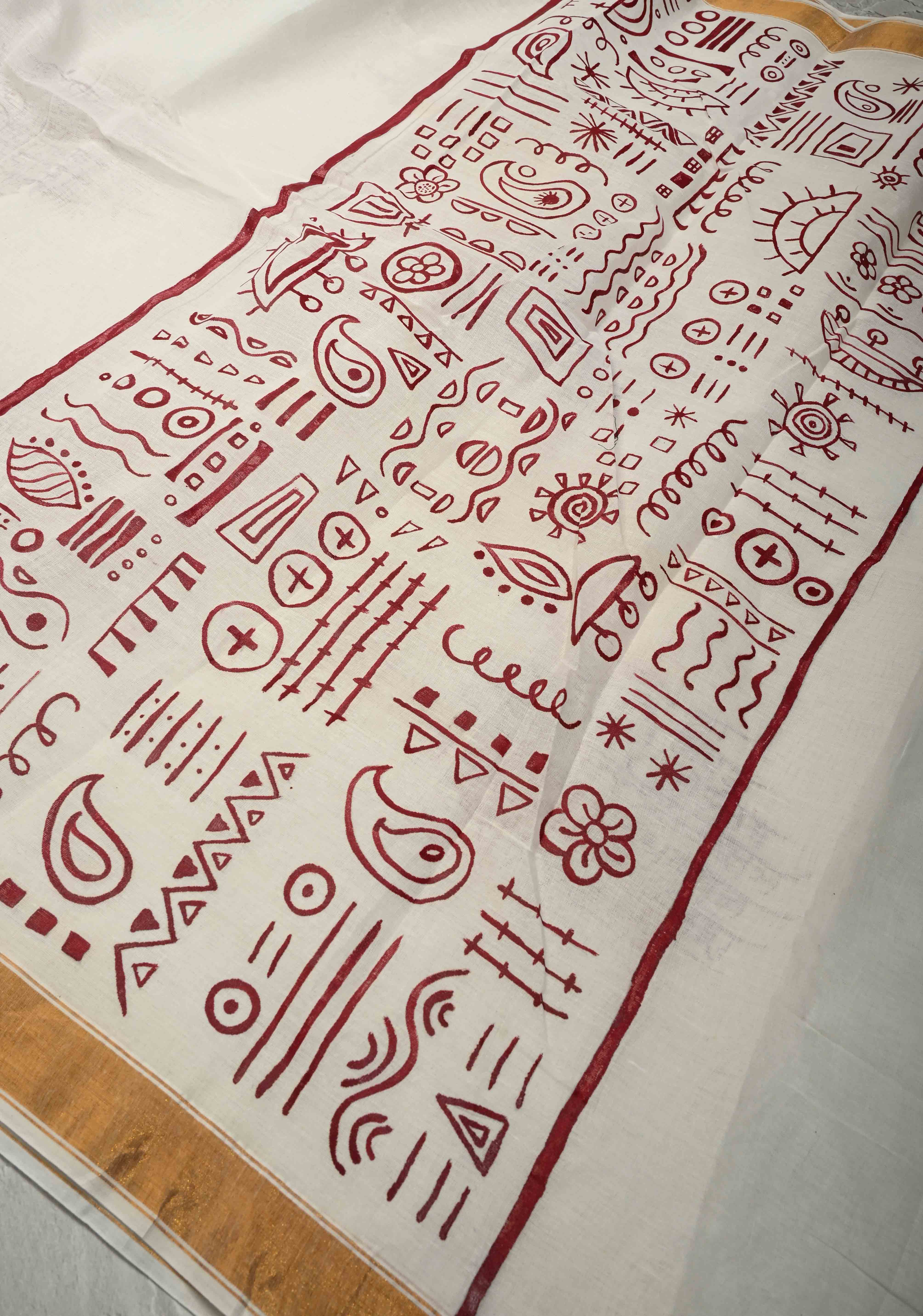Marathi Shloka Handpainted Saree on Kerala Cotton | Shobitam