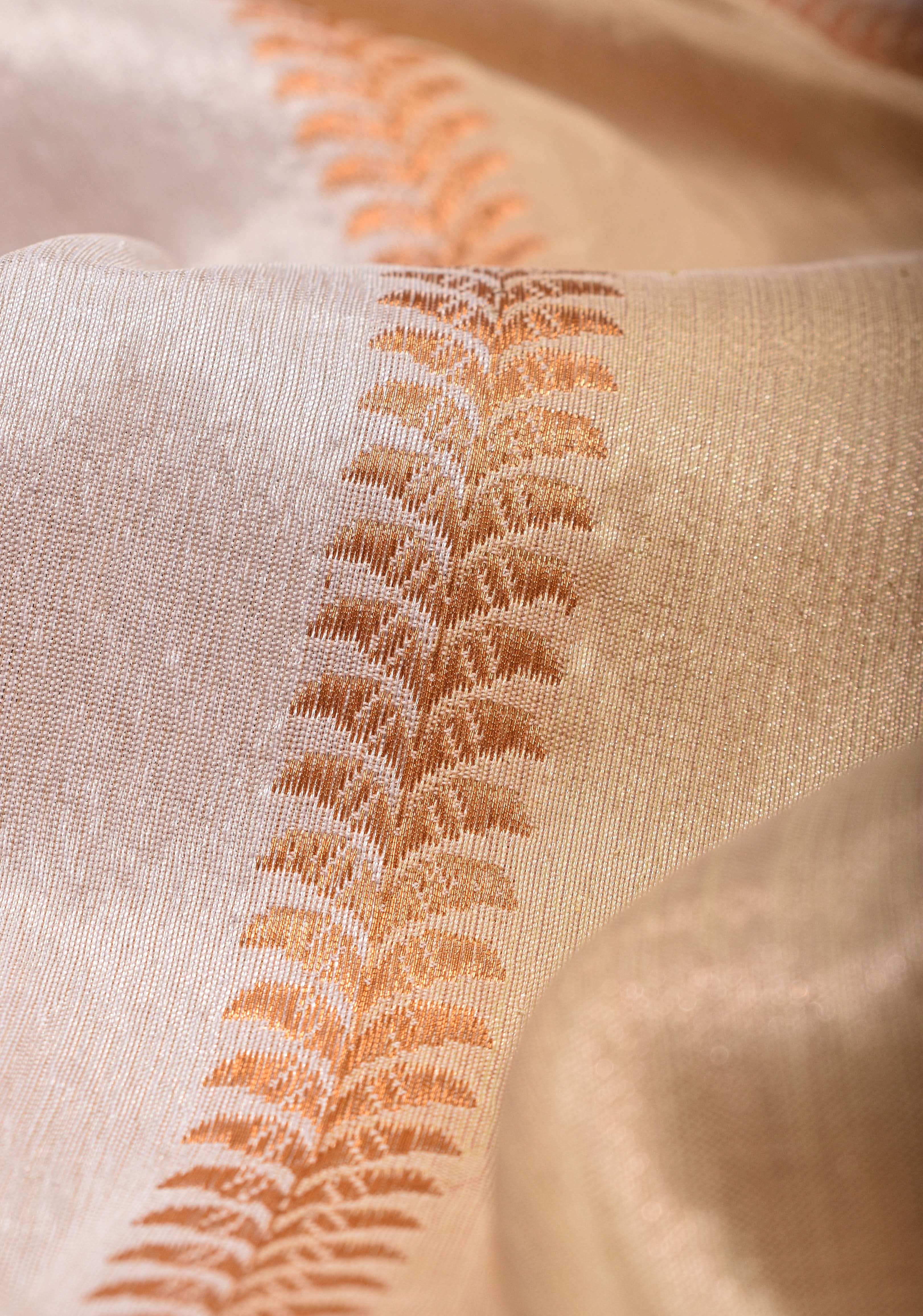 Unique Design White Dual tone Jharoka Pattern Pure Katan Silk saree with Contrast Zari borders | SILK MARK CERTIFIED | SHOBITAM