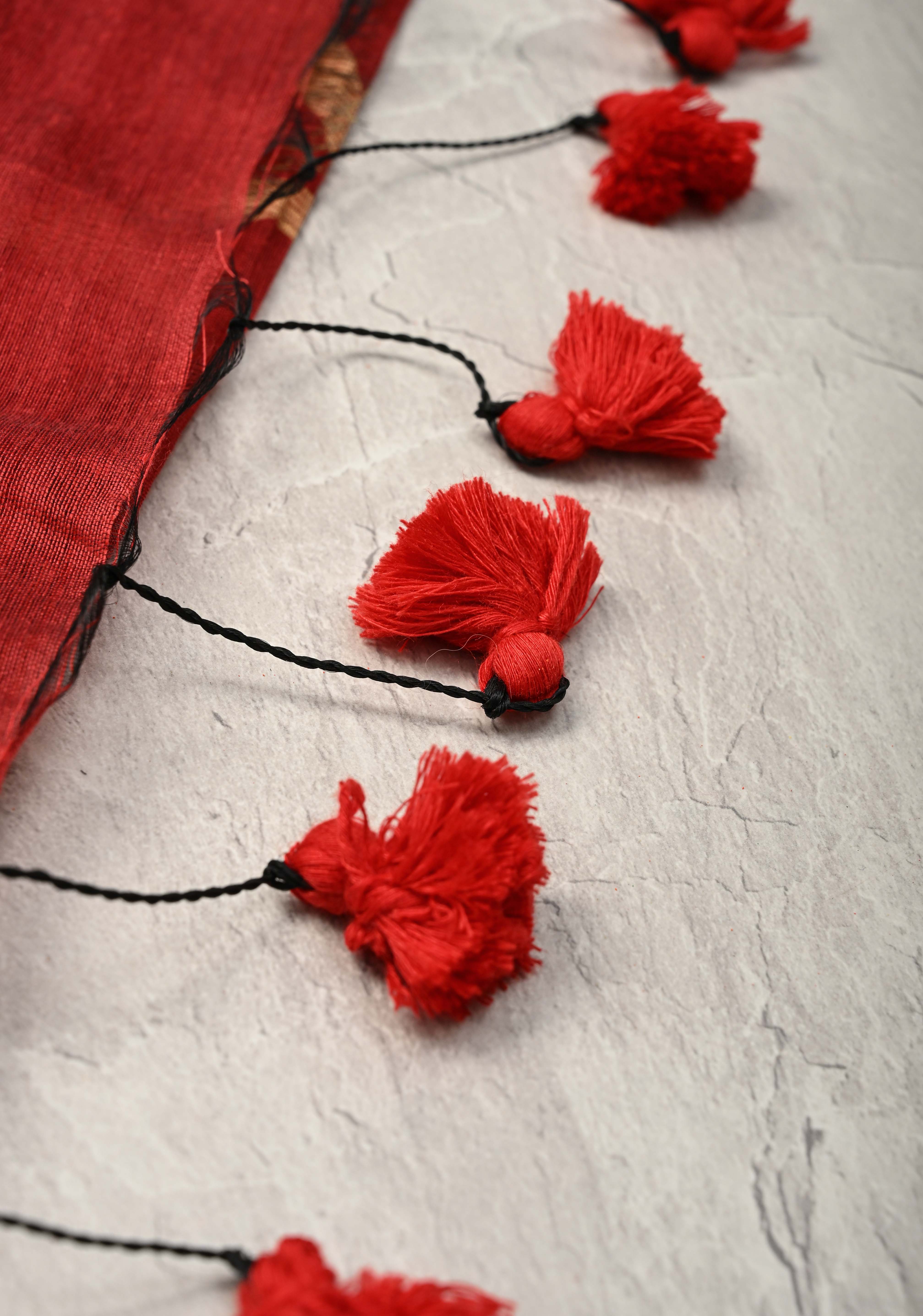 Brick Red Uppada Cotton Saree with Jamdani Style Screen Print