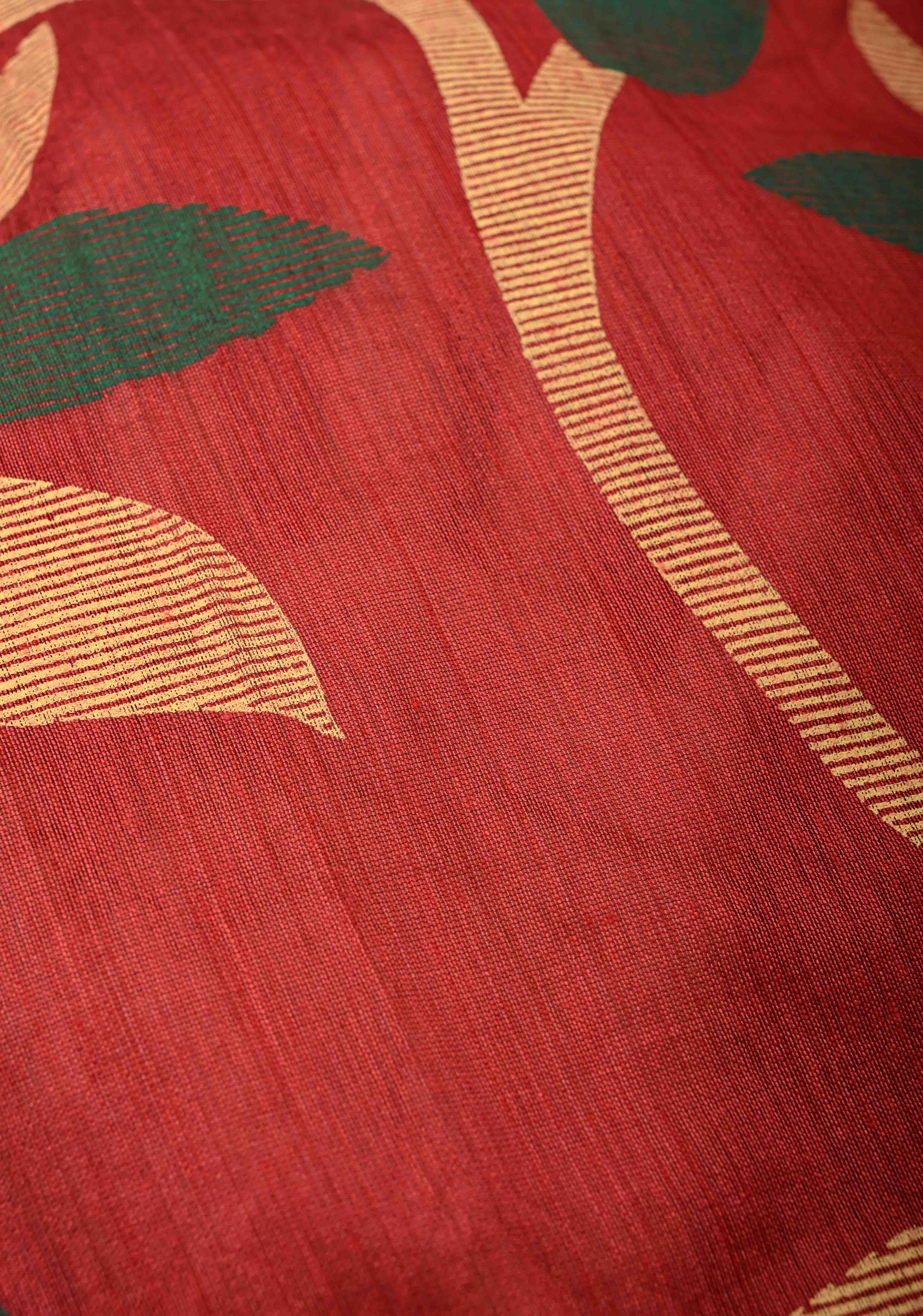 Brick Red Uppada Cotton Saree with Jamdani Style Screen Print