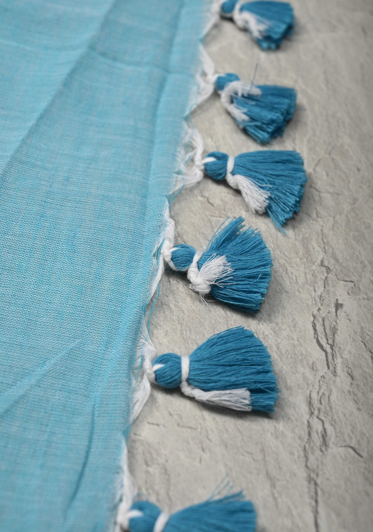 Aqua Blue Uppada Handloom Cotton Saree with Tree of life Buttas on Border and Pallu | SHOBITAM