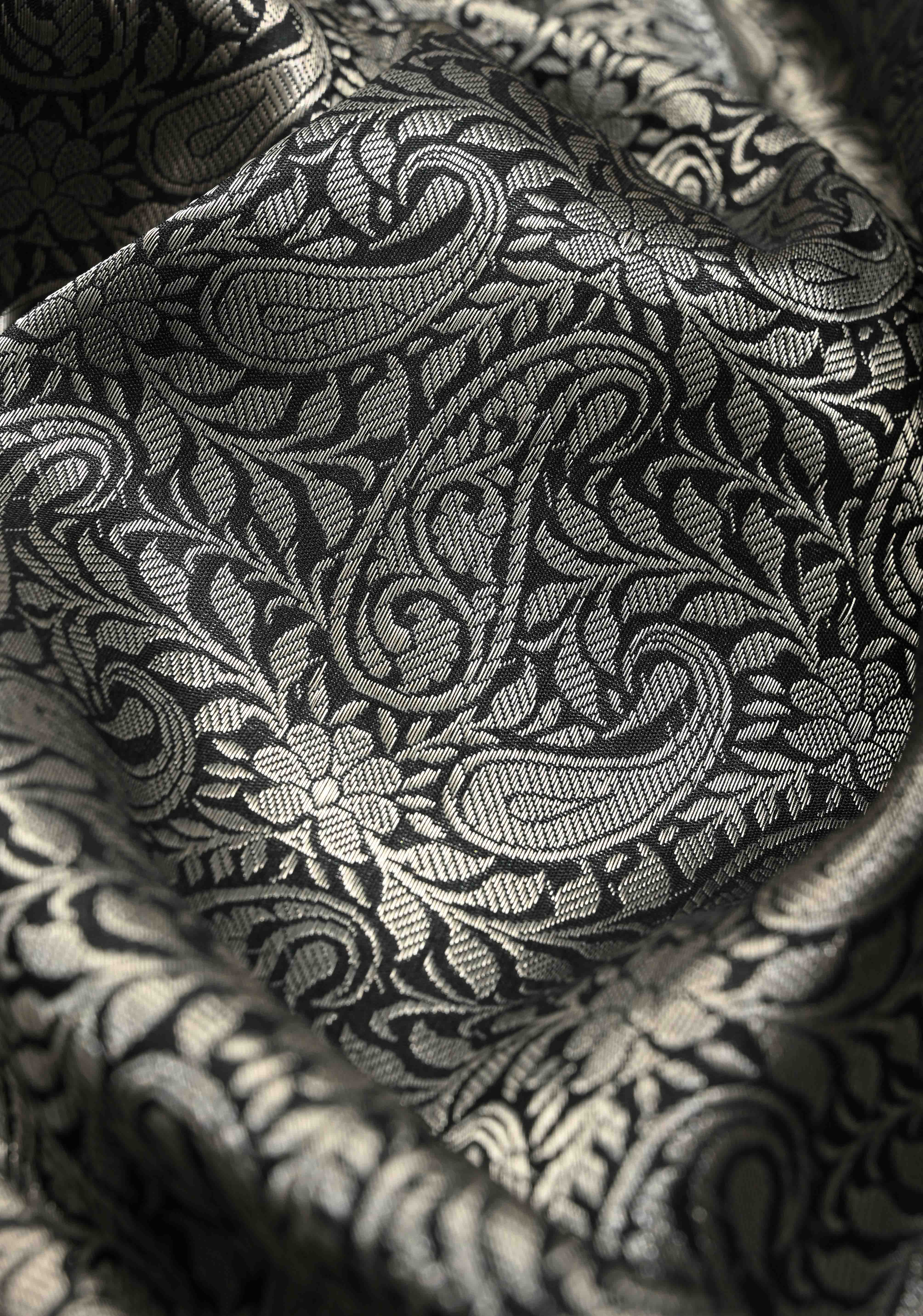 Unique Black Vasket weave on Banarasi Katan Silk Saree with Silver Paisley Zari Brocade and Zari Border | SILK MARK CERTIFIED | SHOBITAM