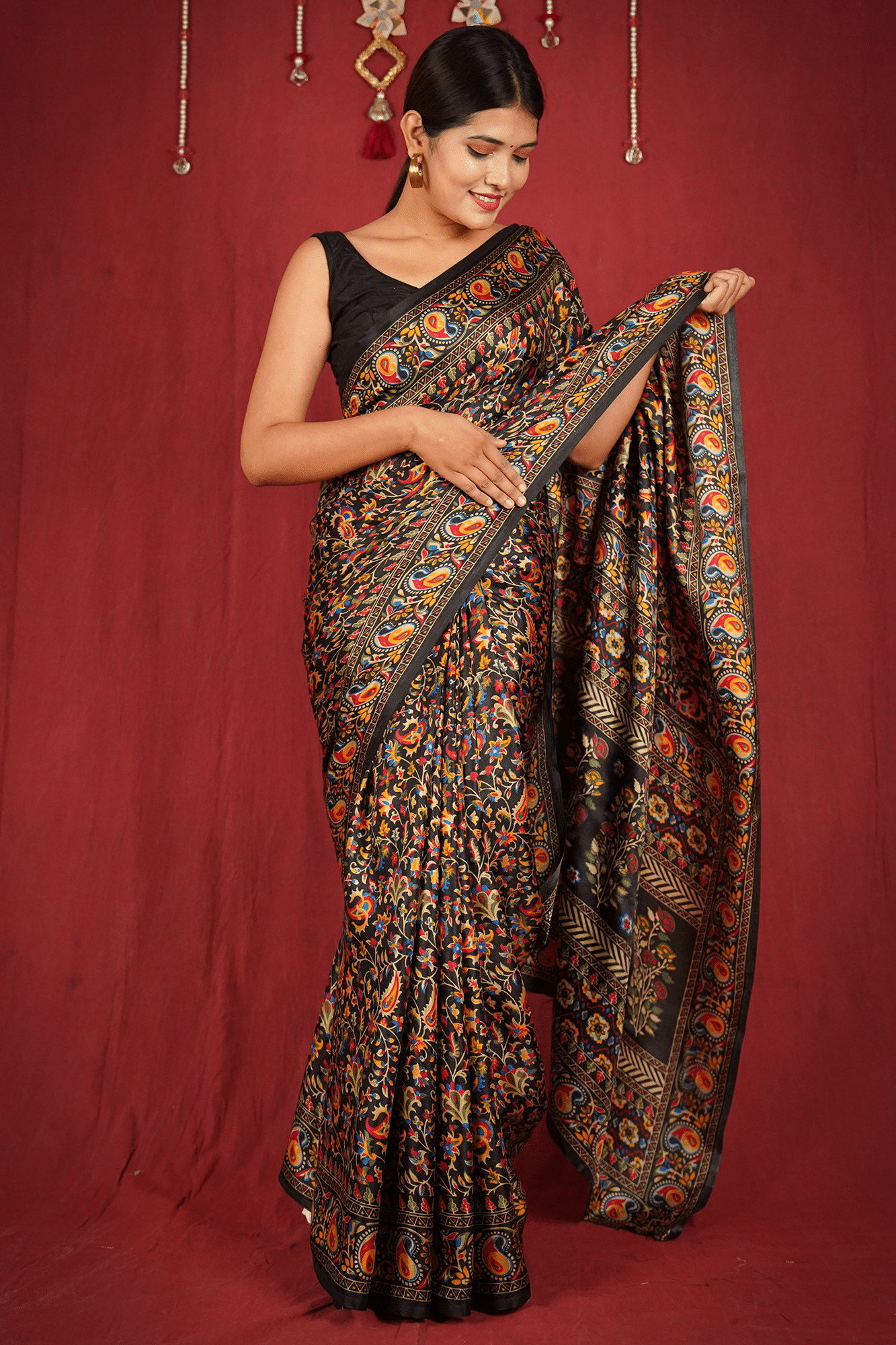 Ready to wear Pashmina Silk Kalamkari Blend Wrap in 1 minute saree with stitched blouse - Isadora Life Online Shopping Store