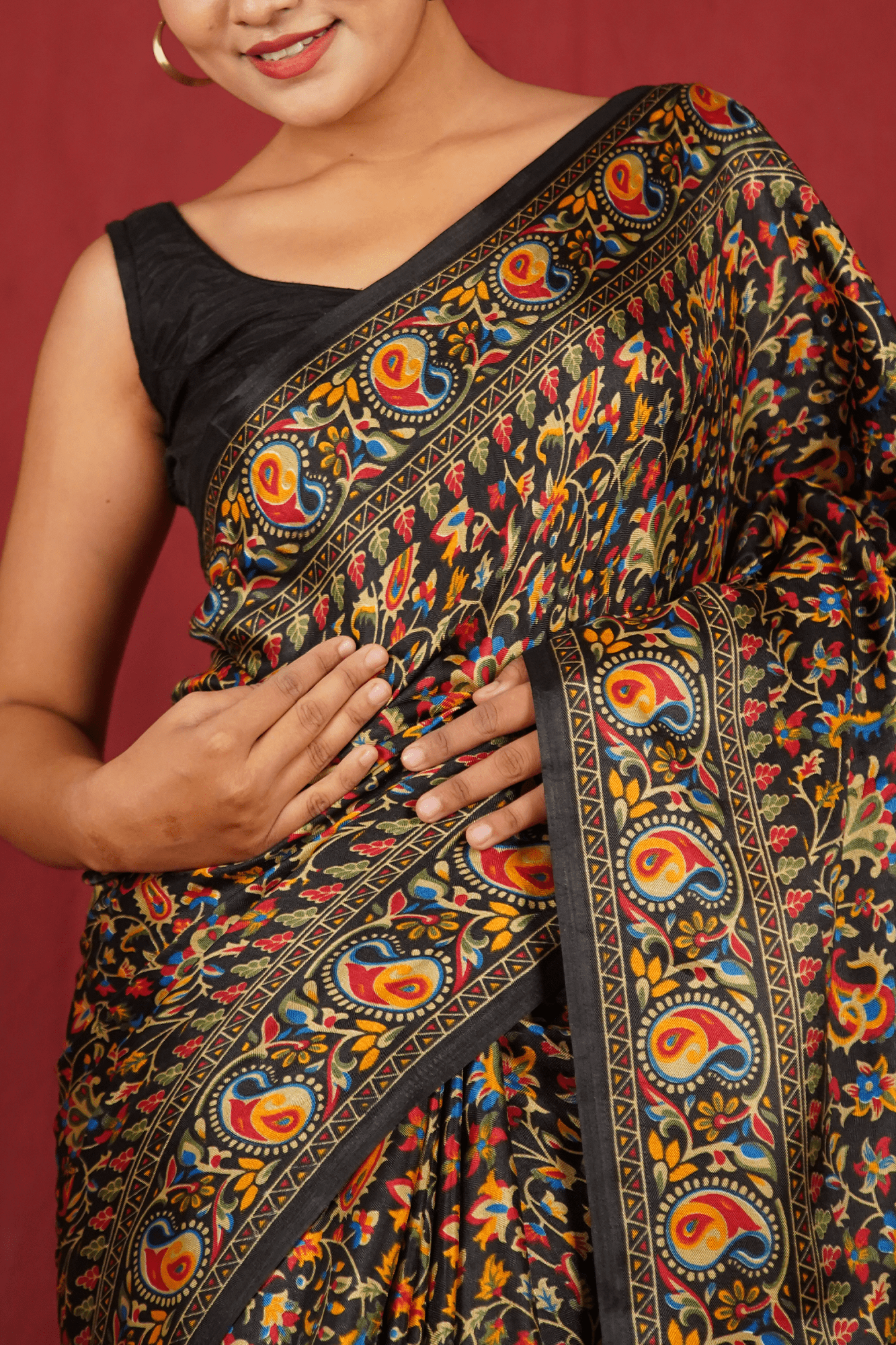 Ready to wear Pashmina Silk Kalamkari Blend Wrap in 1 minute saree with stitched blouse - Isadora Life Online Shopping Store