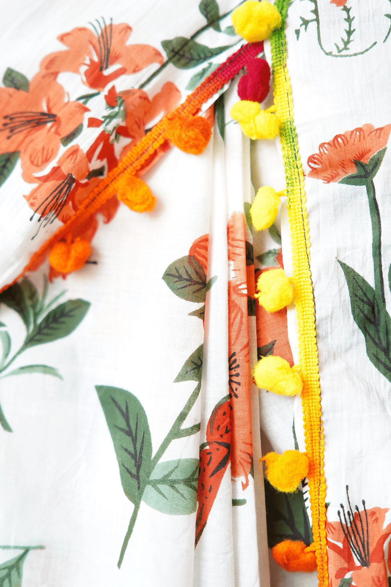 Orange Floral Printed Cotton Mulmul with Pompom Border Wrap in 1 minute saree - Isadora Life Online Shopping Store