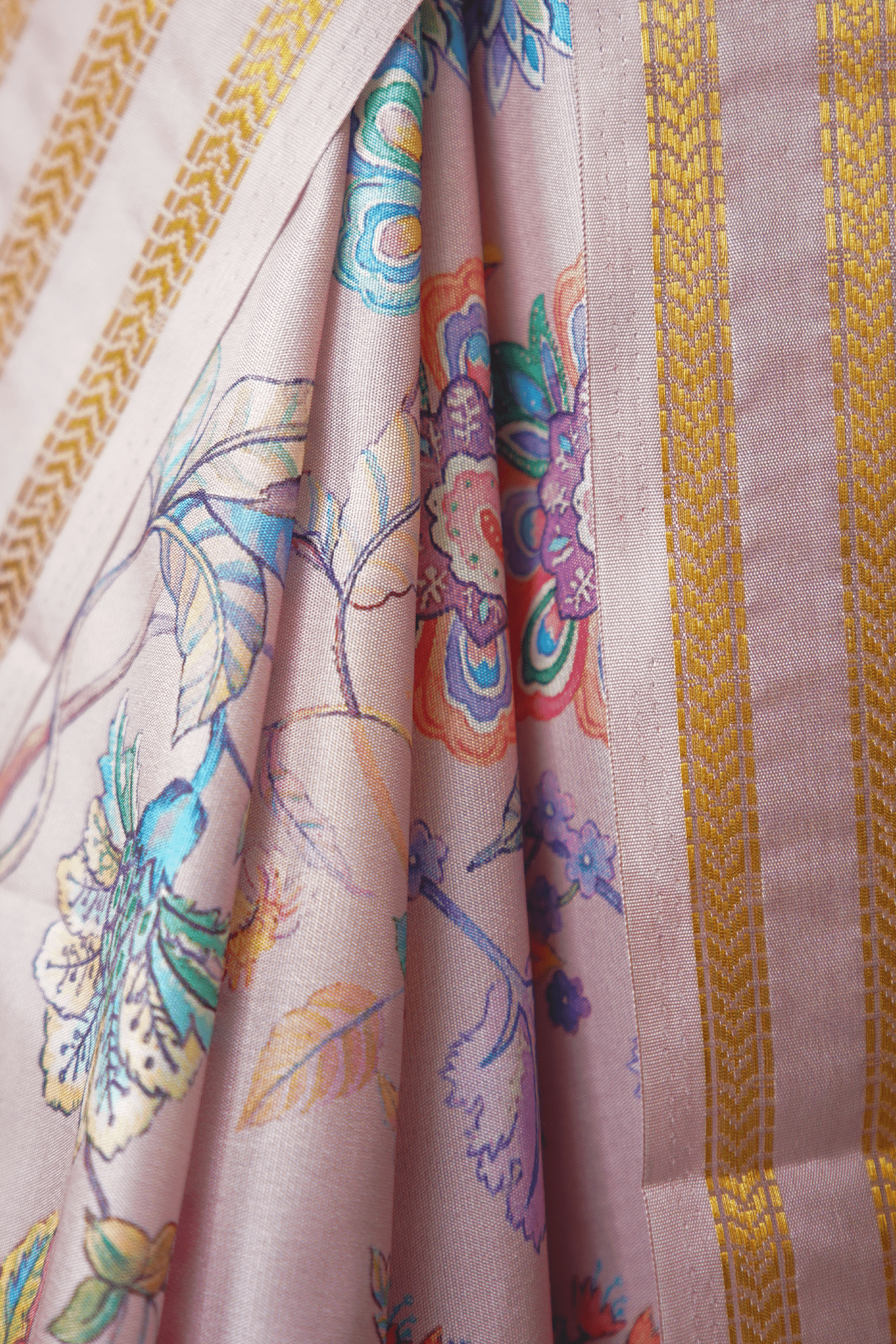 Ready To Wear Pink with Multicoloured Floral Banarsee Soft Silk Wrap in 1 minute saree With Readymade Blouse - Isadora Life Online Shopping Store