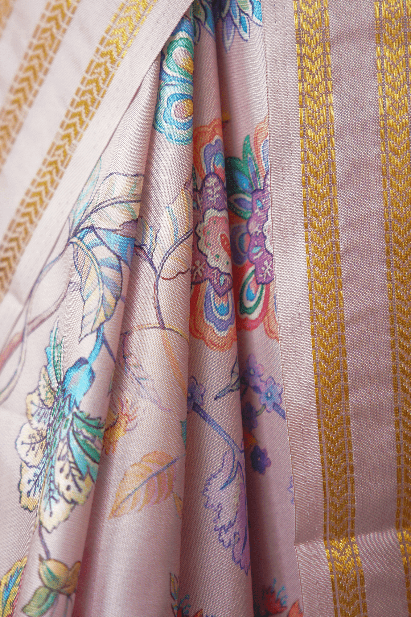 Ready To Wear Pink with Multicoloured Floral Banarsee Soft Silk Wrap in 1 minute saree With Readymade Blouse - Isadora Life Online Shopping Store