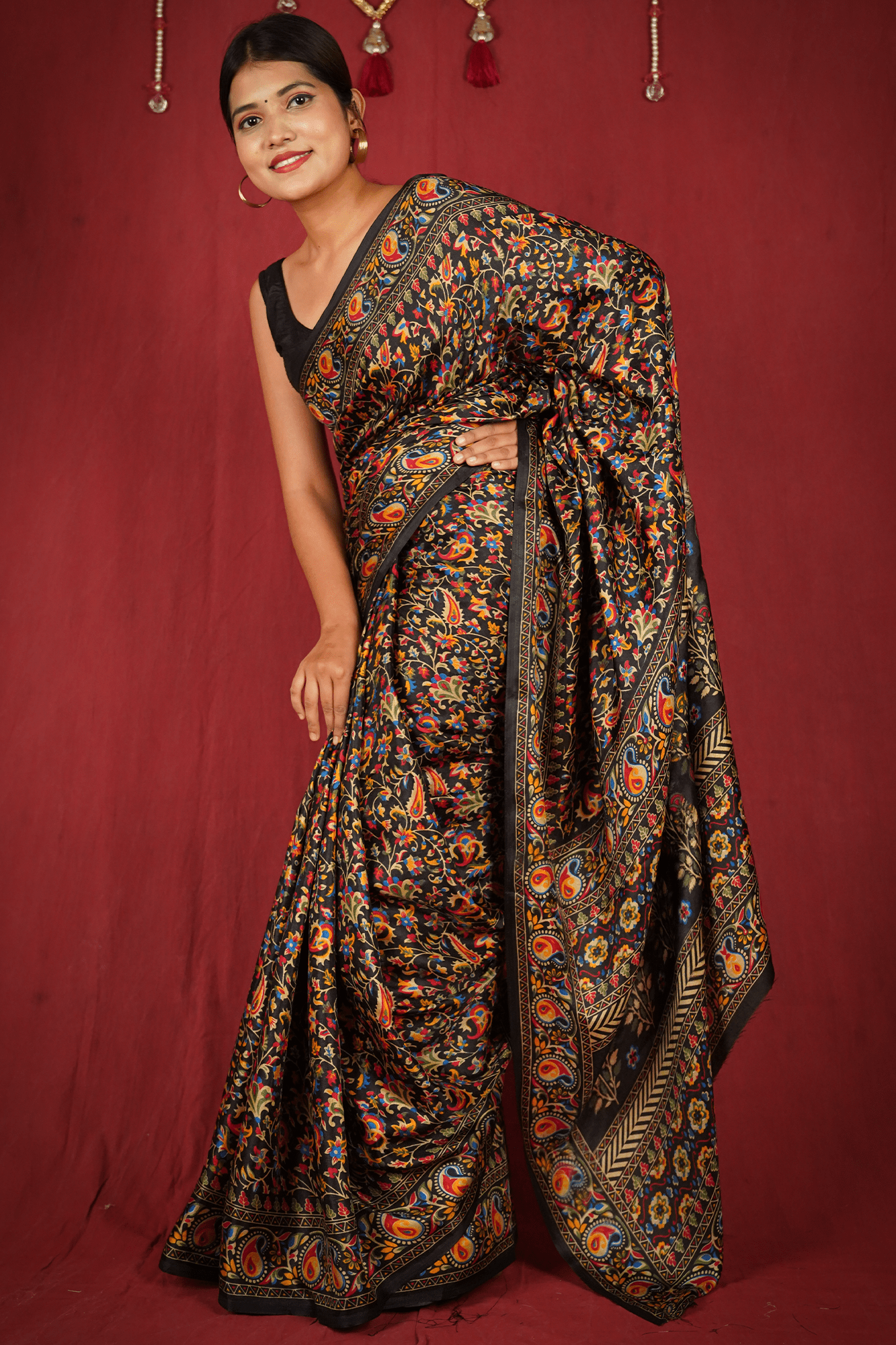 Ready to wear Pashmina Silk Kalamkari Blend Wrap in 1 minute saree with stitched blouse - Isadora Life Online Shopping Store