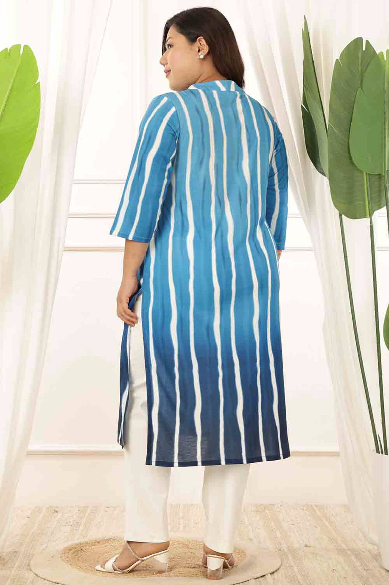 Plus Size Blue Ombre Kurta Tunic in Soft knitted fabric | Made to Order