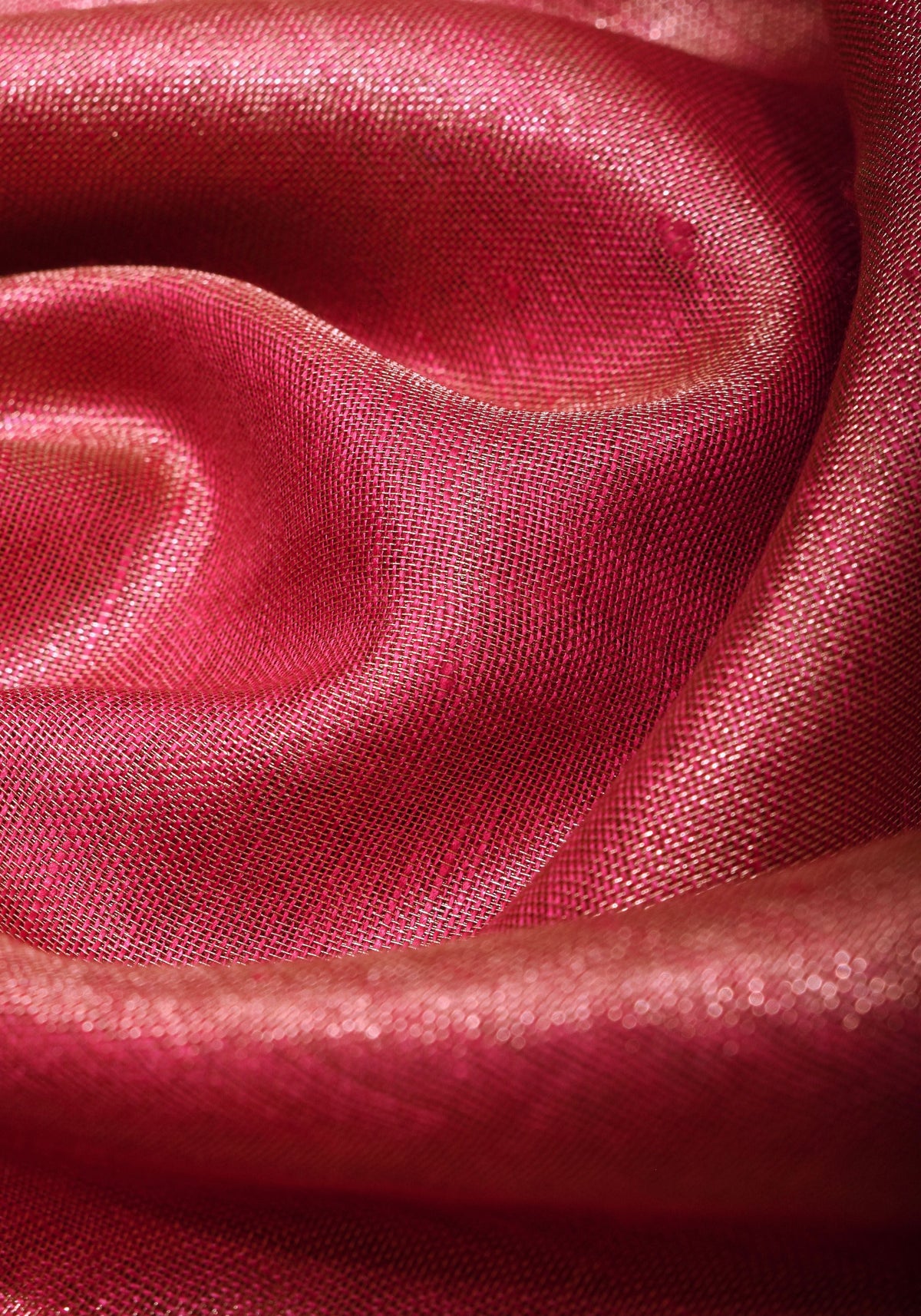 Reddish Pink tone Scalloped Tissue Linen Saree and golden border | Shobitam Saree