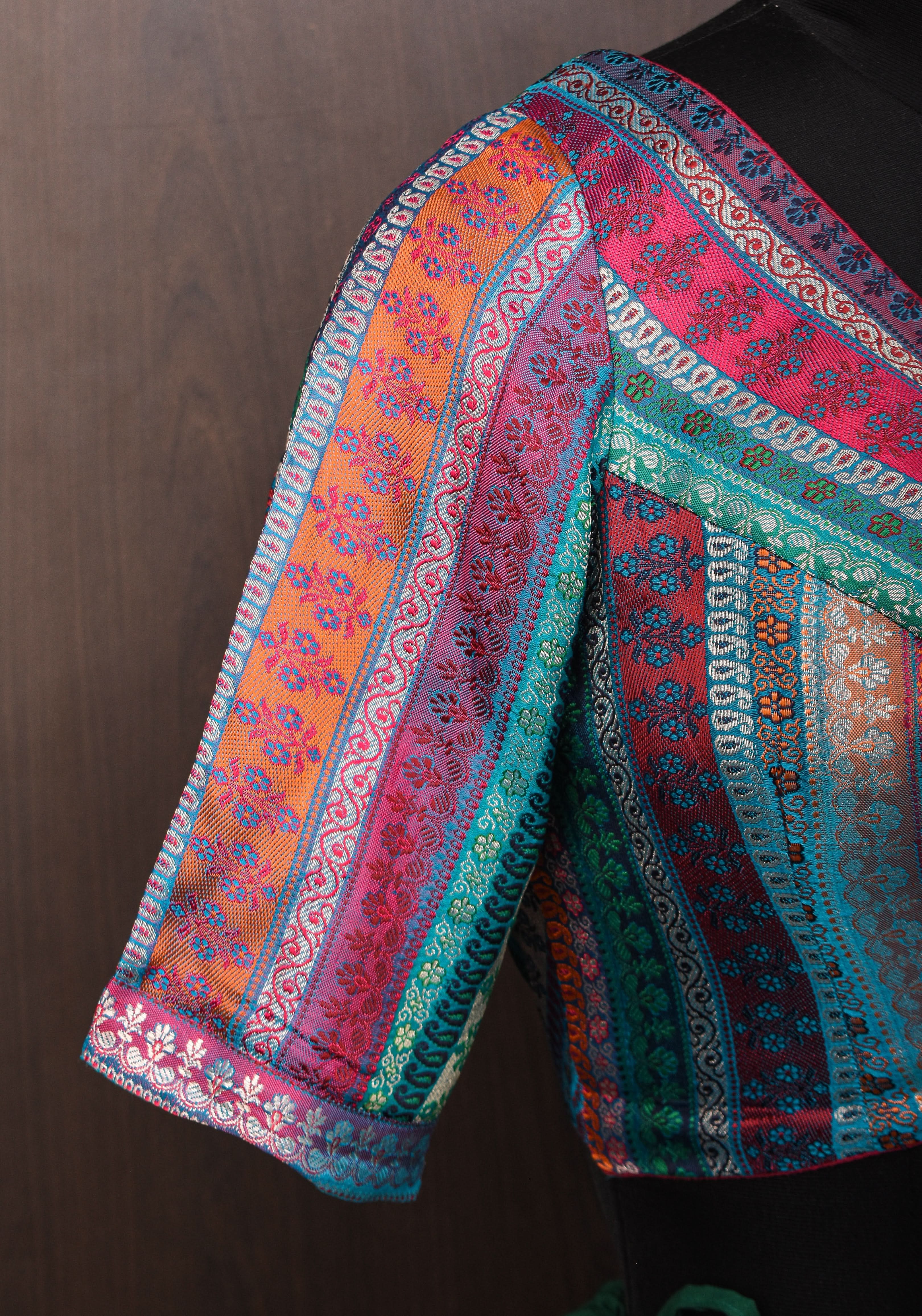 Multicolor Blouse in Banarasi Brocade Fabric with V Neck | Shobitam