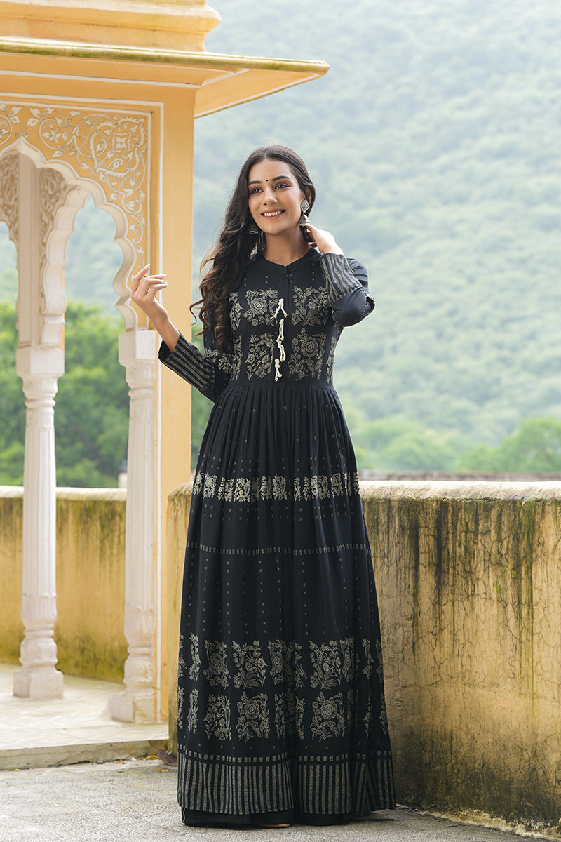 Black Cotton Anarkali Kurti | SHOBITAM