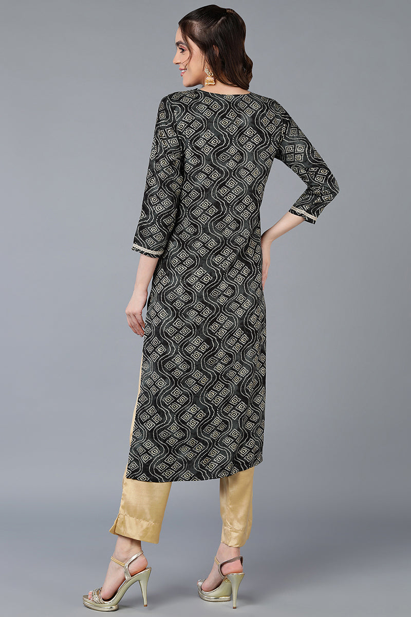 Viscose Rayon Black Bandhani Printed Straight Kurta | SHOBITAM