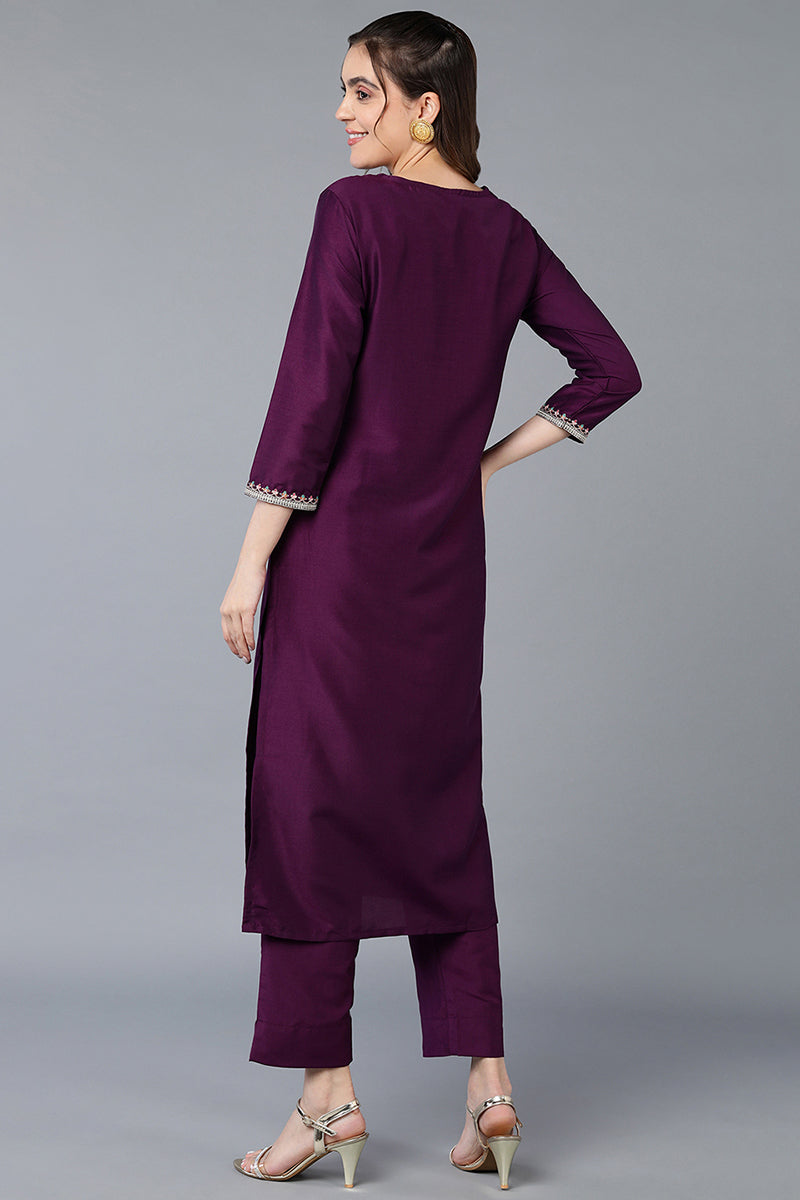 Burgundy Embroidered Straight Kurta | SHOBITAM