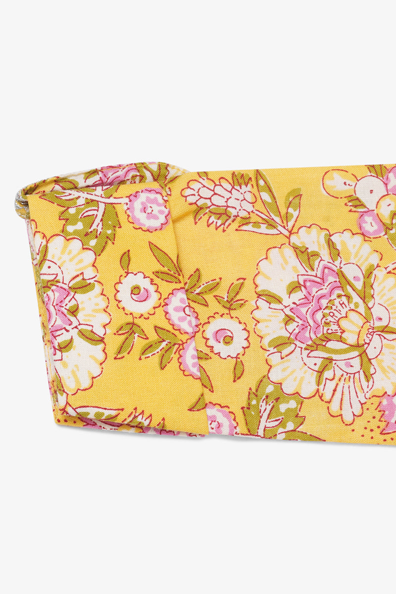 Yellow Cotton Blend Floral Straight Kurta | SHOBITAM