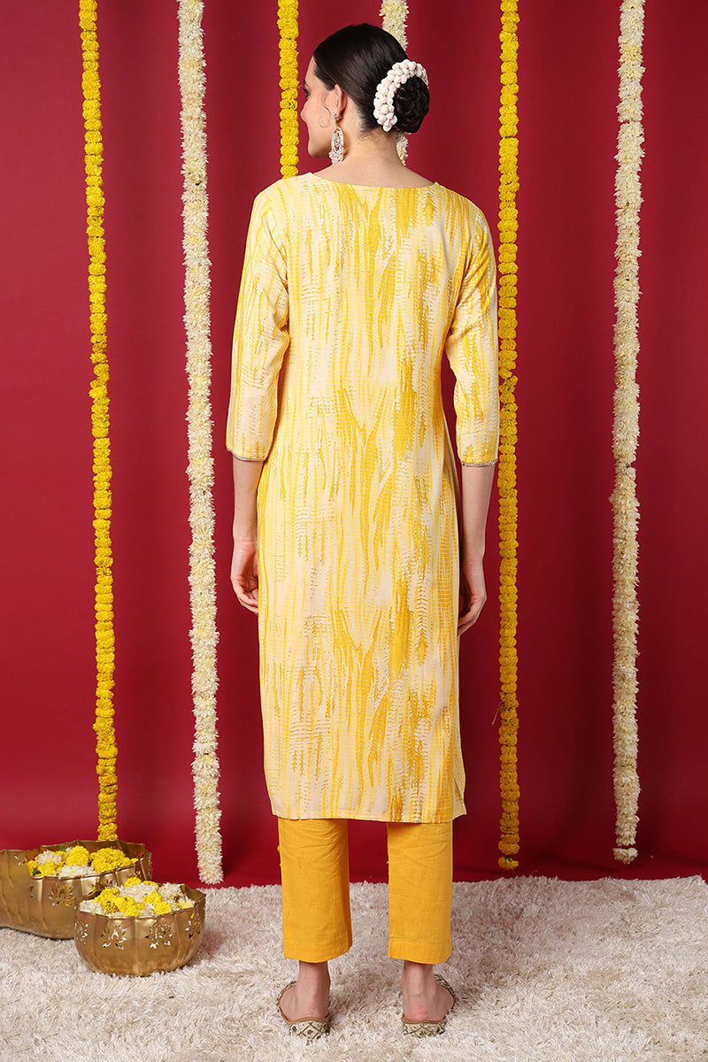 Yellow Viscose Rayon Abstract Printed Straight Kurta | SHOBITAM