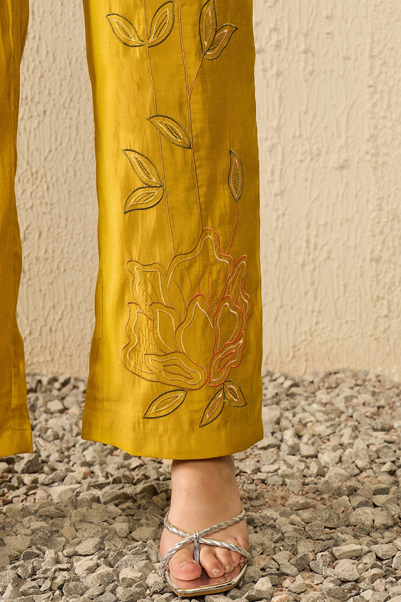 Mustard Silk Blend Solid Embroidered Regular Coord Sets | SHOBITAM