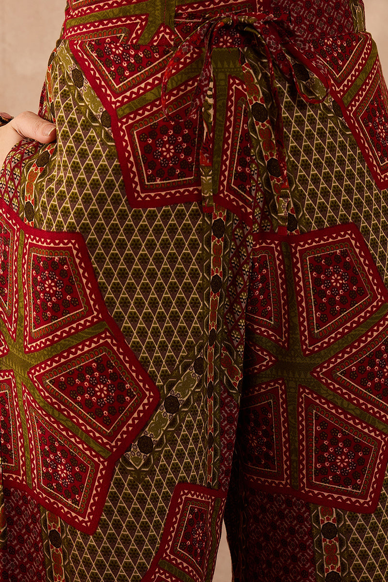 Red Viscose Rayon Printed Straight Coord Sets | SHOBITAM