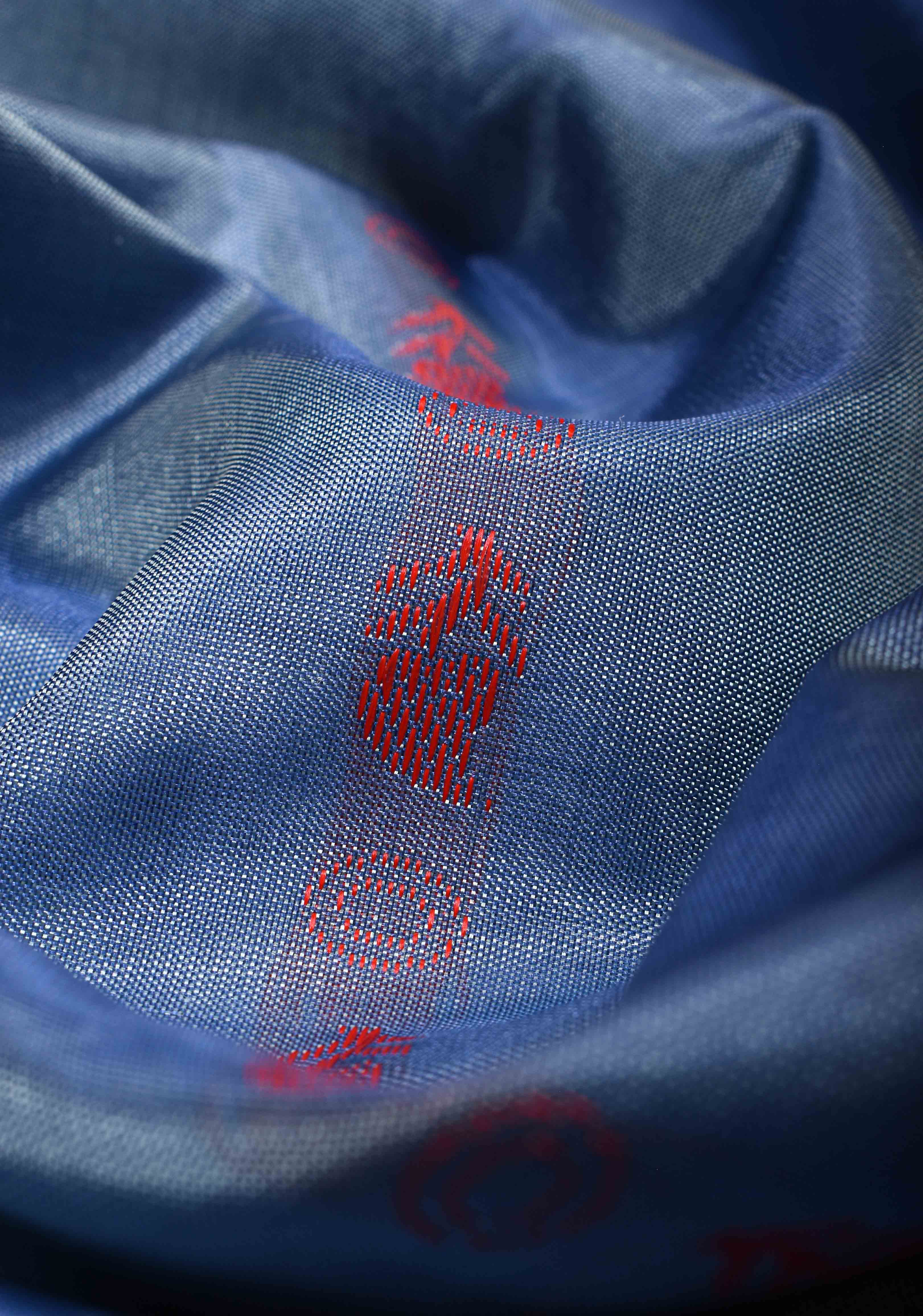 Vegan Silk Handloom Saree in Shades of Pastel Blue | Shobitam