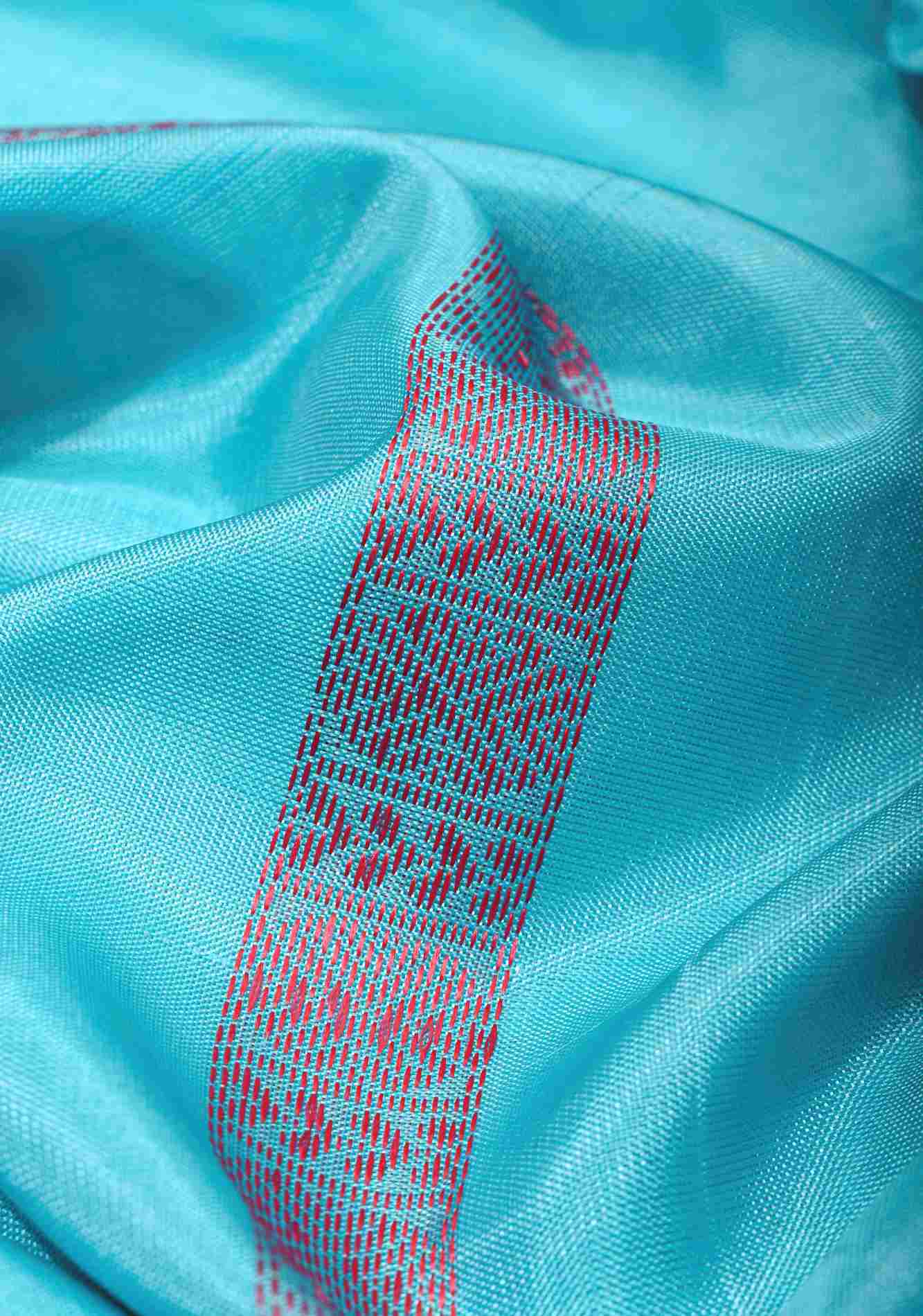 Vegan Silk Handloom ready to wear Saree in Aqua Blue with Resham Stripes and Contrast Pallu, No Blouse piece ready to wear saree