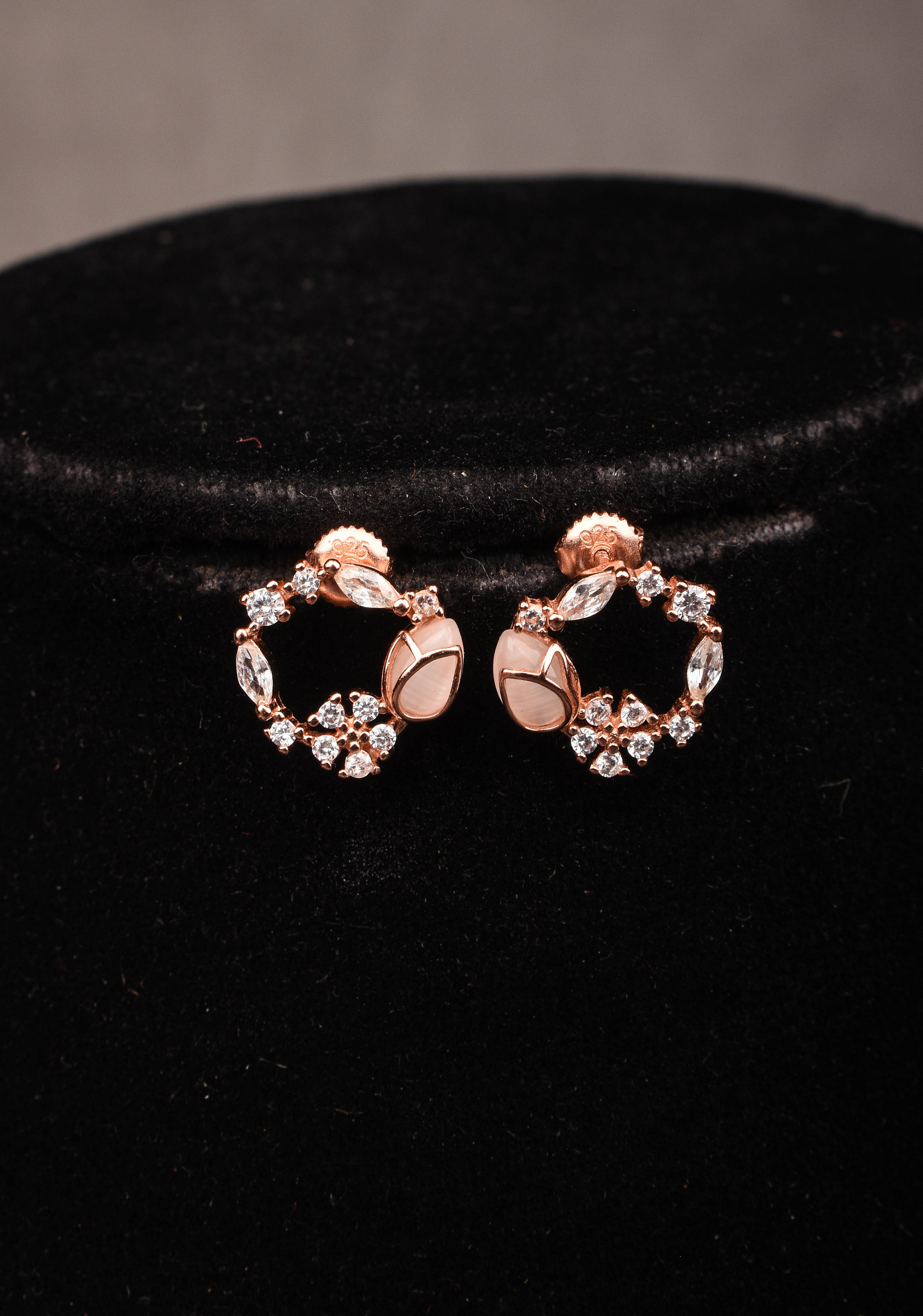 925 silver Pendant and Chain with Earrings in Rose Gold Finish – Subtle Elegance | Shobitam