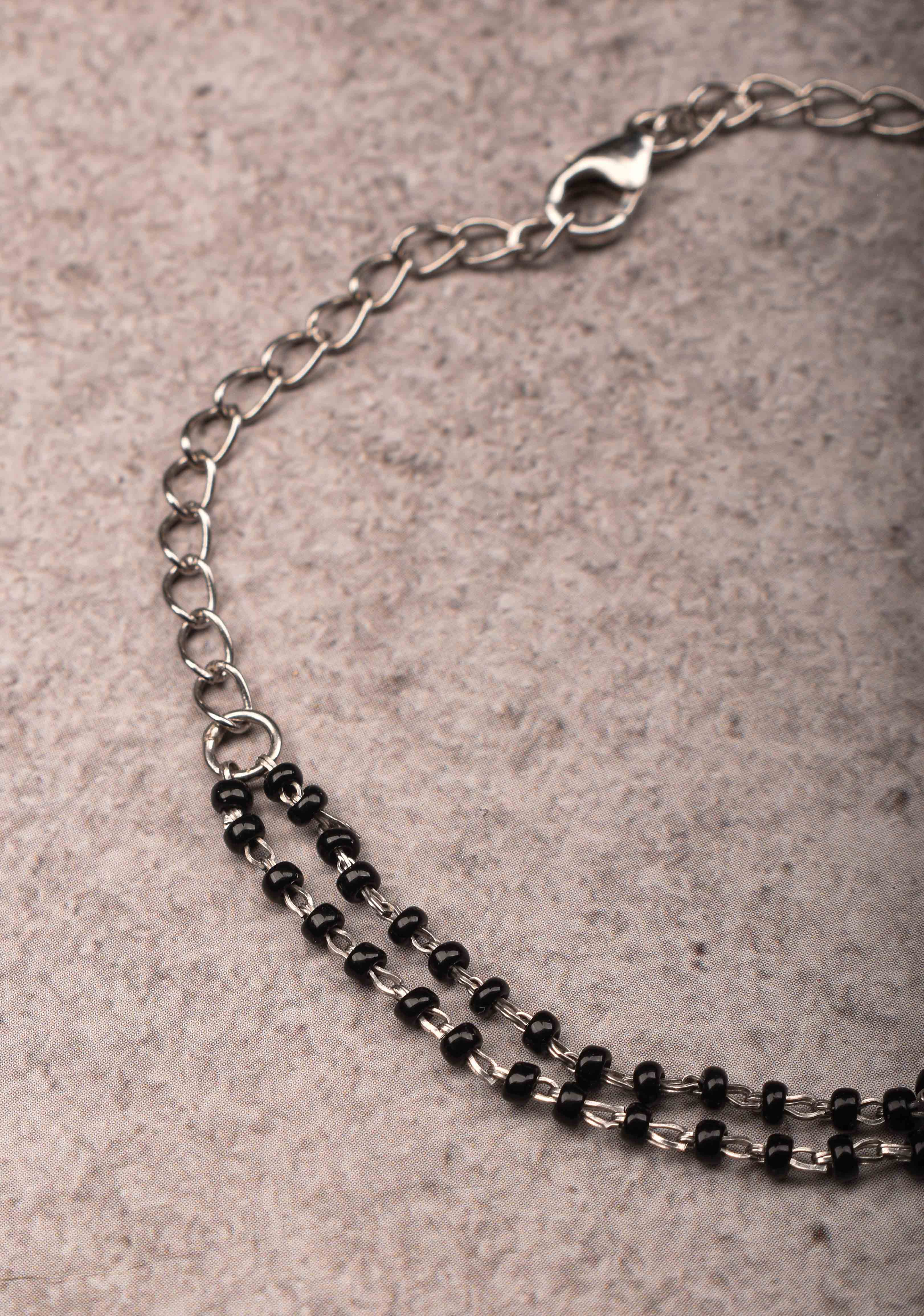 925 Silver Elegant 2-Stranded Mangalsutra Bracelet with Black Beads | Shobitam